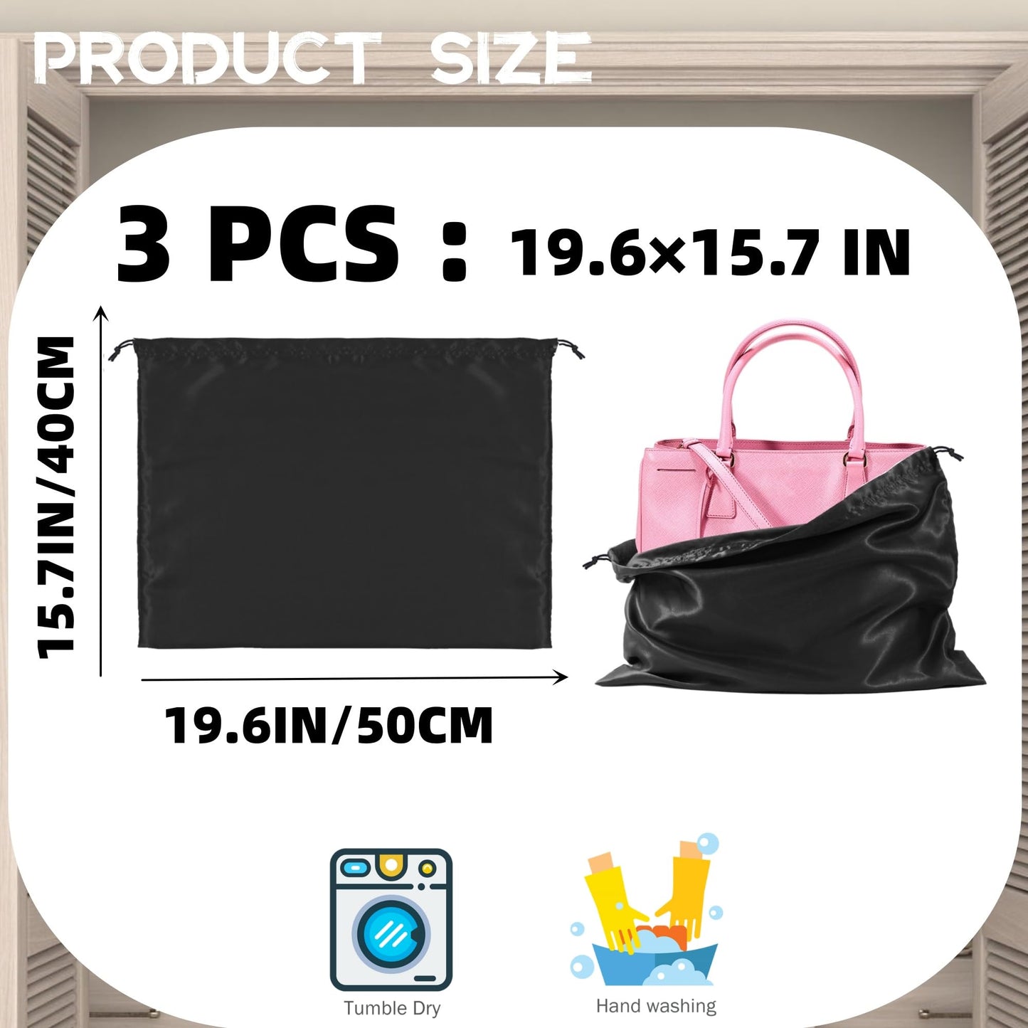 3-Pack Silk Purse Dust Bags for Handbags, Purses, Shoes & Boots – Drawstring Storage Covers