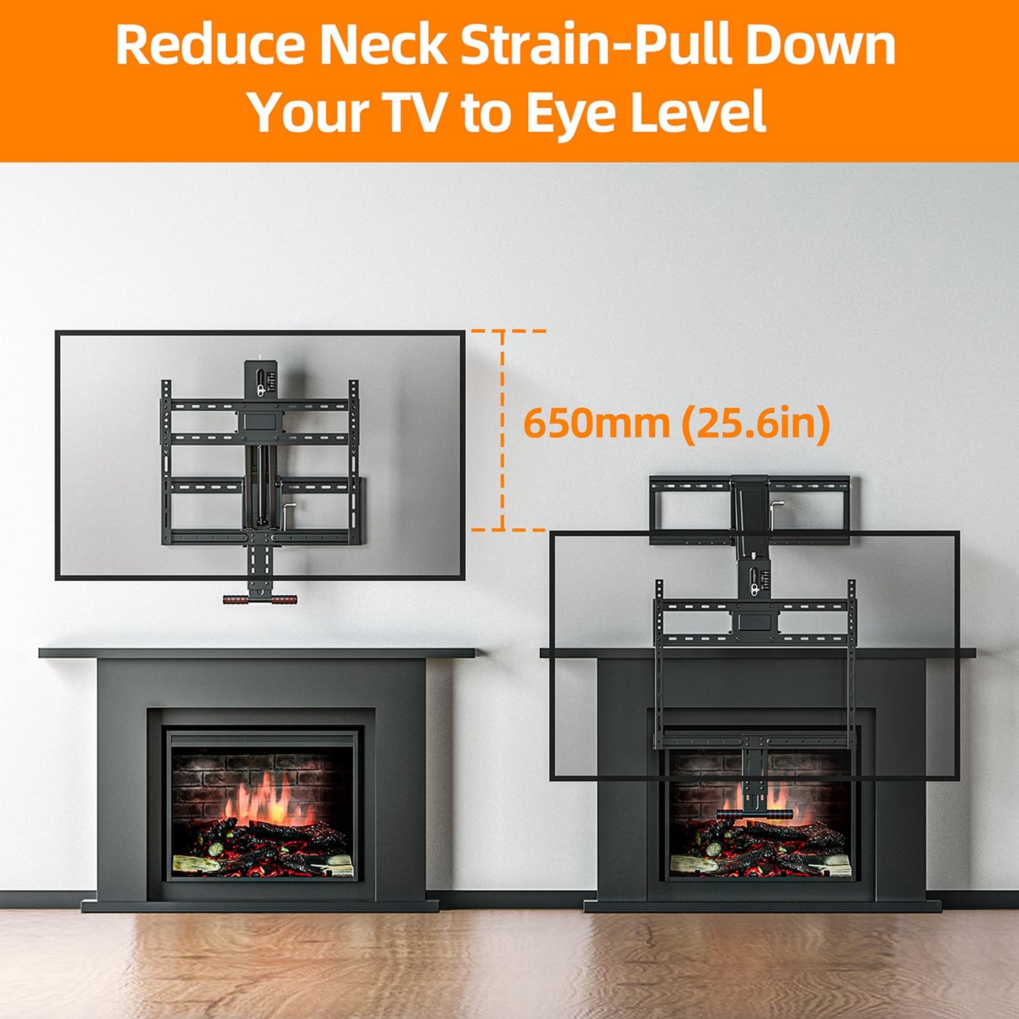 Pull Down TV Mount for Fireplace, Height Adjustable for Most 43-80 Inch TVs, Max VESA 600x400mm up to 80lbs, Full Motion Articulating Above Mantle