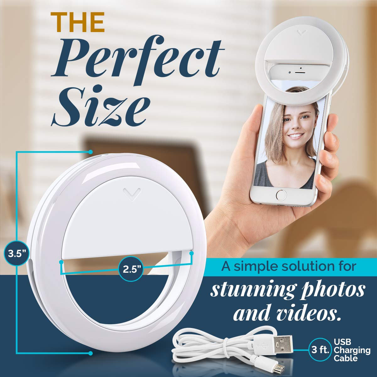 GearLight Selfie Ring Light for Computer or Phone - iPhone Compatible LED Lighting for Laptop Webcam, Video Recording - Rechargeable Circle Clip