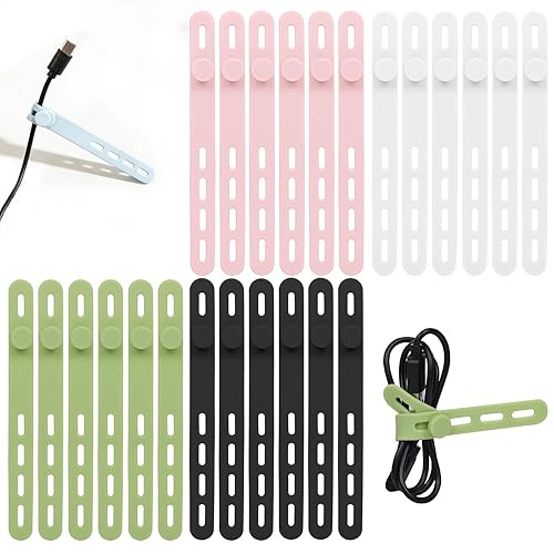 Donruby 24Pcs Silicone Cable Ties - Reusable & Washable with Locking Buckles, Adjustable Fastening Cable Management Straps, Multi-Purpose High