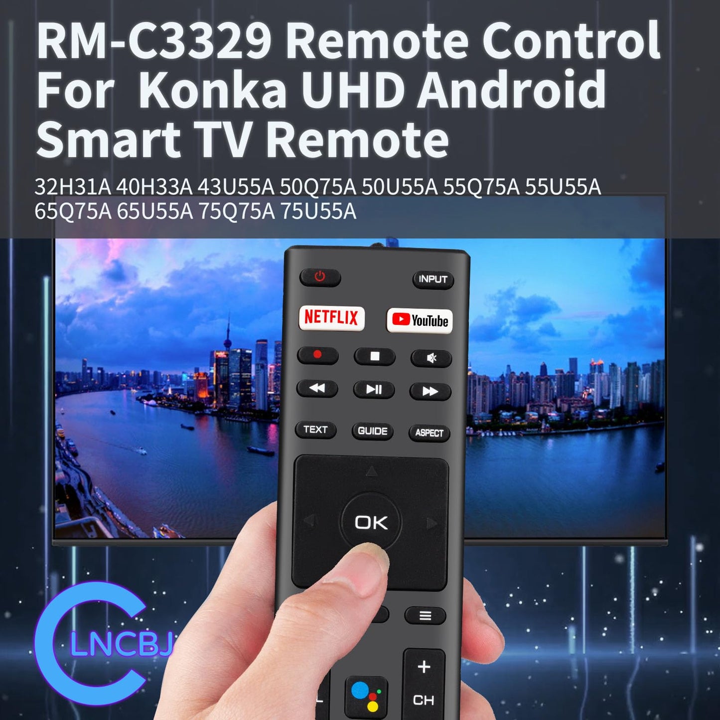 RM-C3329 Remote Control for JVC Konka 4K Android TV Remote - Replace Konka JVC TV Models 32H31A 40H33A 43U55A 50Q75A 50U55A 55Q75A 55U55A 65Q75A