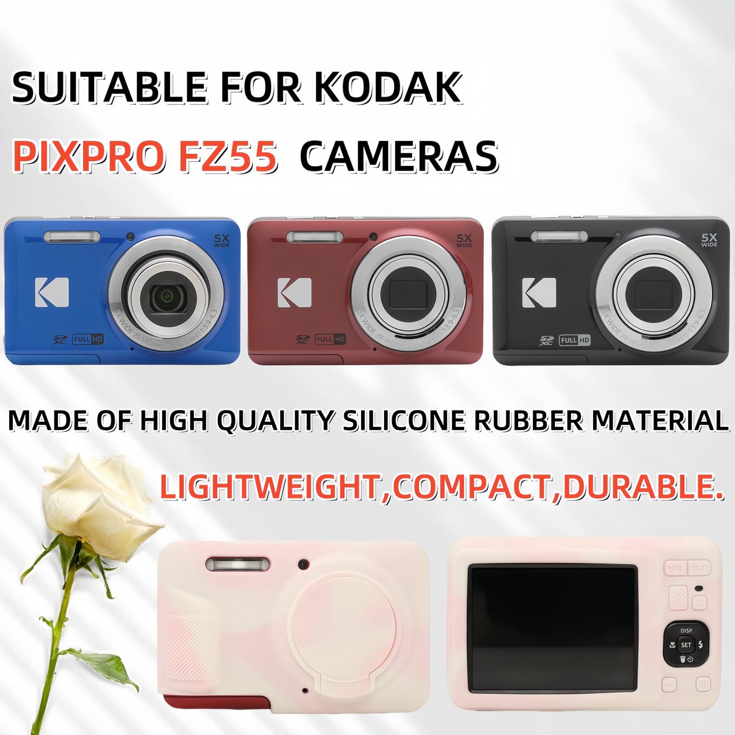 SZHSYJY Case for Kodak PIXPRO FZ55,FZ55 accessories,Soft Silicone Protective Case Removable Lens Cover,Comes with 2 Screen Protectors and 1 Wrist