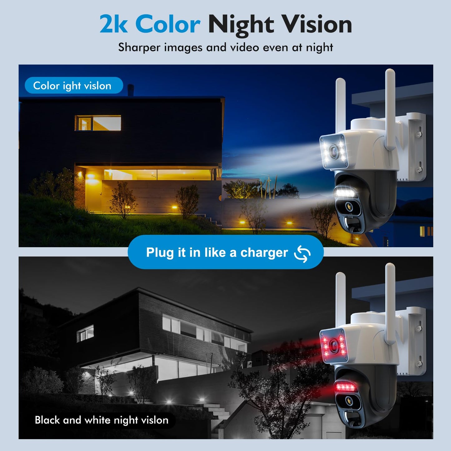 Hawkray Dual Lens Solar Security Camera Outdoor, 5G/2.4G Wireless Camera, 2K Resolution with 355° Pan/Tilt, Full Color Night Vision, Two-Way Audio