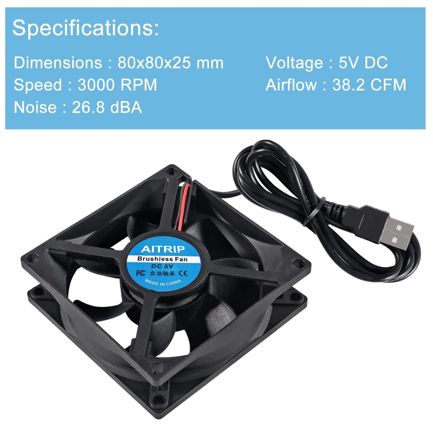 AITRIP 4PCS 80mm USB Fan 5V Brushless 8025 80x25mm for Cooling DIY PC Computer Case 3D Printer CPU Coolers Radiators