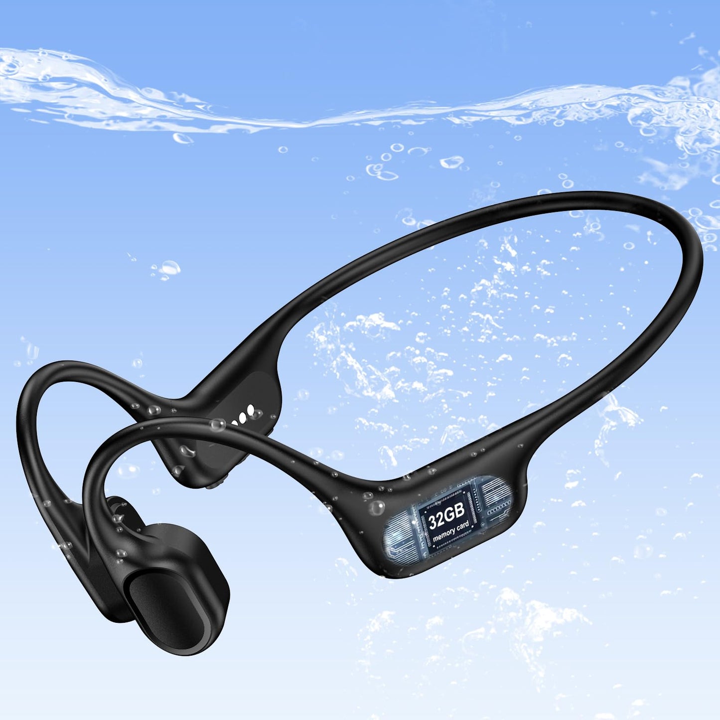 IP68 Waterproof Swimming Headphones, Bone Conduction Liquid Silicone Bluetooth Headphones, Built-in 32GB MP3 Player, Soft and Lightweight Open-Ear…