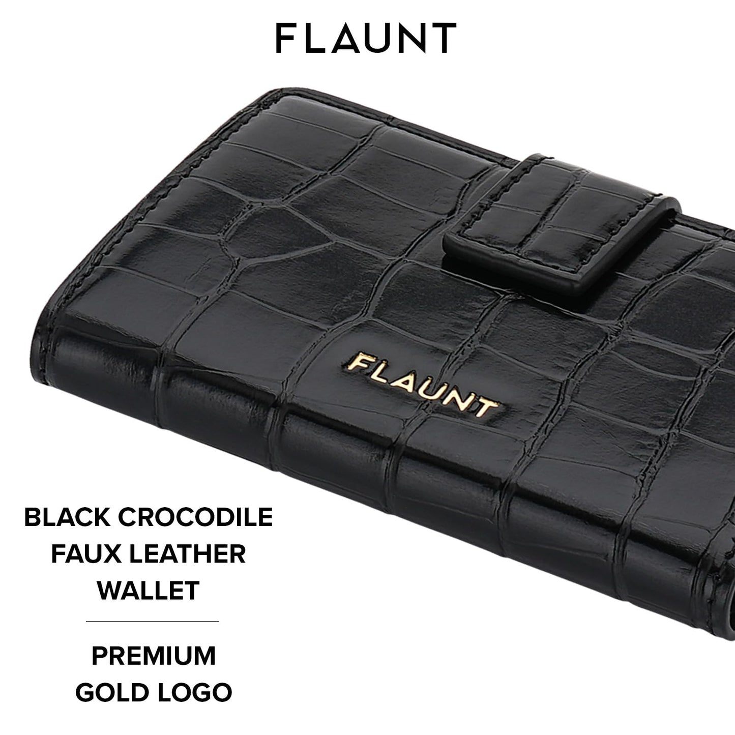 FLAUNT MagSafe Phone Wallet/Card Holder - Crocodile Faux Leather - Compatible with MagSafe Phone Case or Cover - Easily Snap On and Off - Holds Up