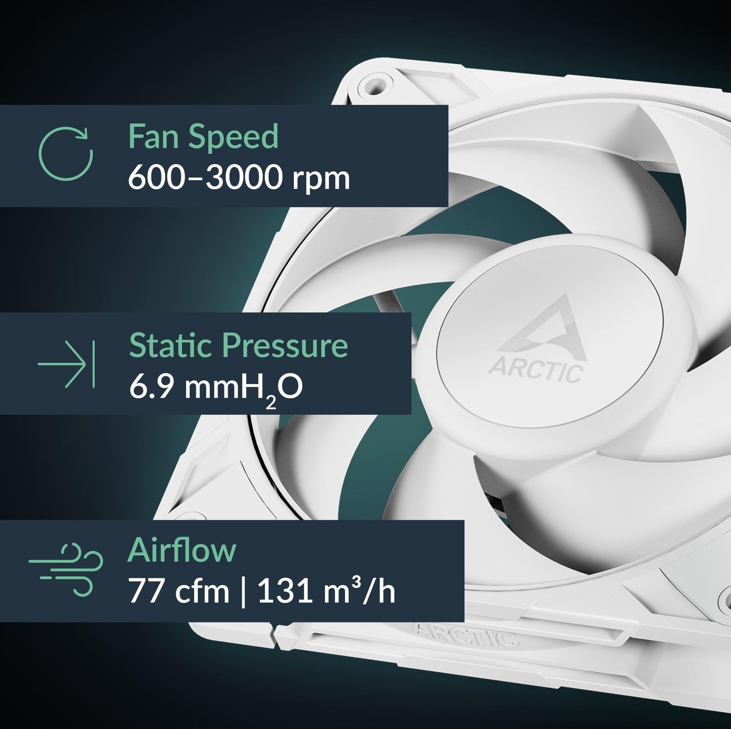 ARCTIC P12 Pro PST (White) - Powerful Premium Fan, 120 mm PWM Fan with Y-Cable Splitter, 600-3000 RPM, 0 RPM <5% PWM, Fluid Dynamic Bearing, 4-Pin
