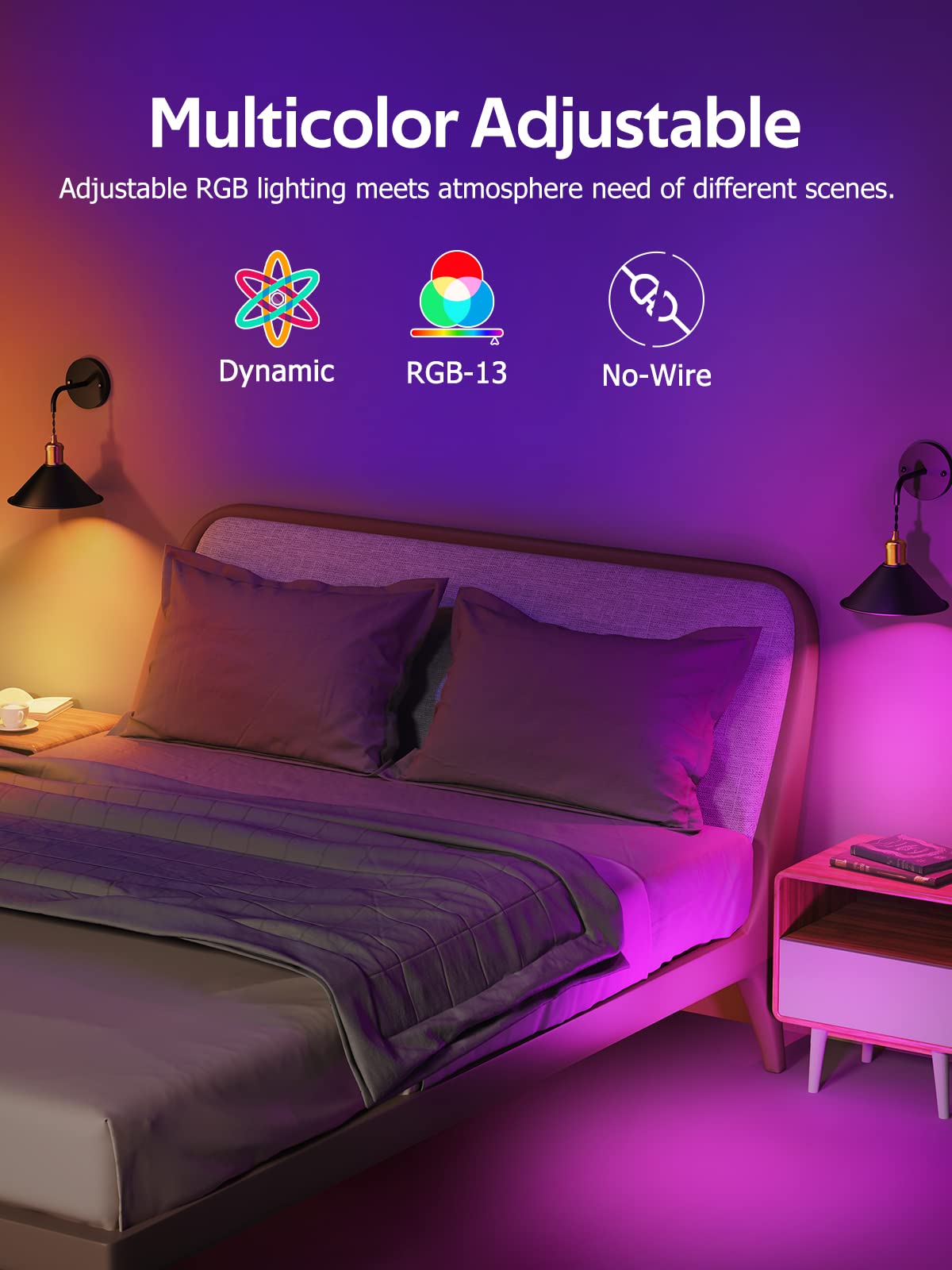 Tivkight Battery Operated Wall Sconce, Wireless Wall Lights Set of 2, 13 RGB Colors Dimmable Battery Powered Wall Lamp with Remote Memory Function