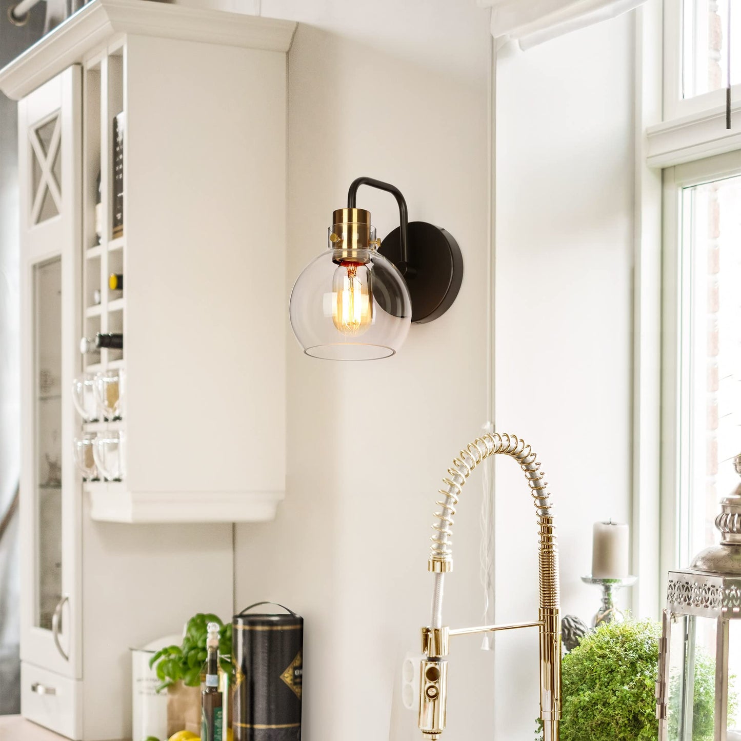 classy leaves Wall Sconces, 1-Light Black Bathroom Light Fixtures with Electroplated Gold Brass Socket, Farmhouse Black and Gold Sconces Wall