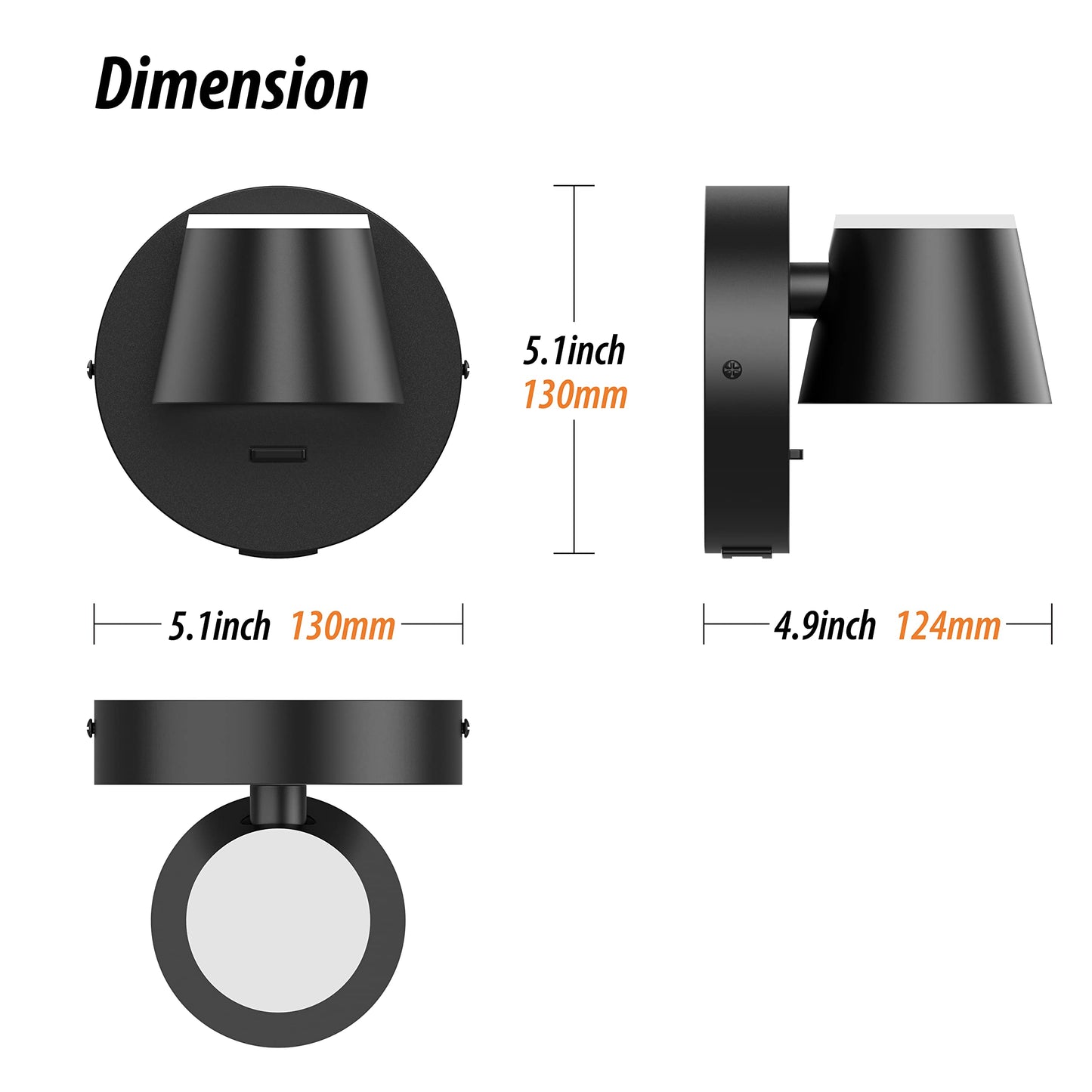 URSOLA Wall Light Set of Two, LED Wall Sconce with On/Off Switch USB Charging Port 110 Volt Hardwired Wall Lamp 350 Rotatable Up Down Sconces Wall