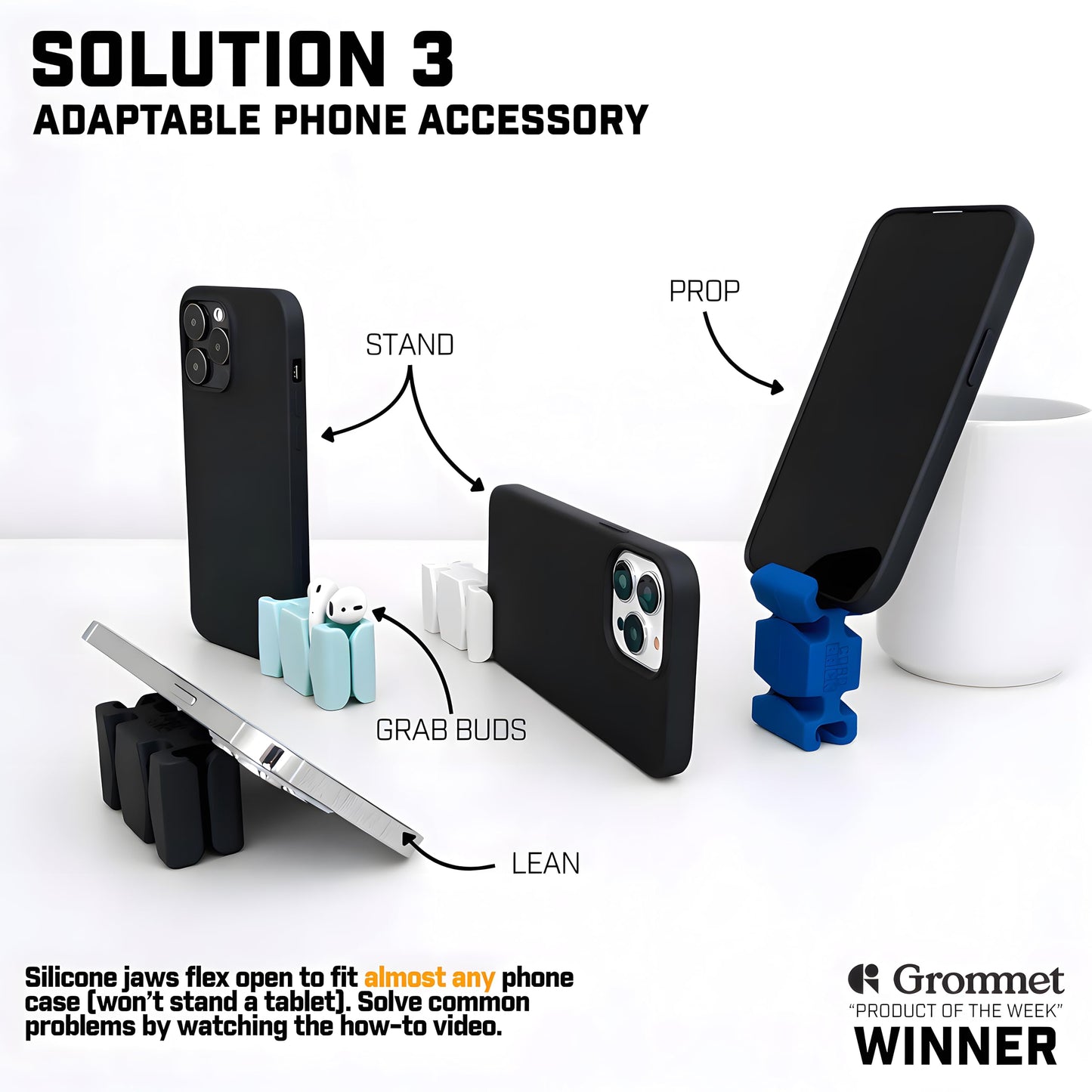 CordBrick Silicone + Steel Weighted Cord Holder for Nightstand, Travel Cord Management, iPhone Accessory, Easter Basket Stuffers for College Students