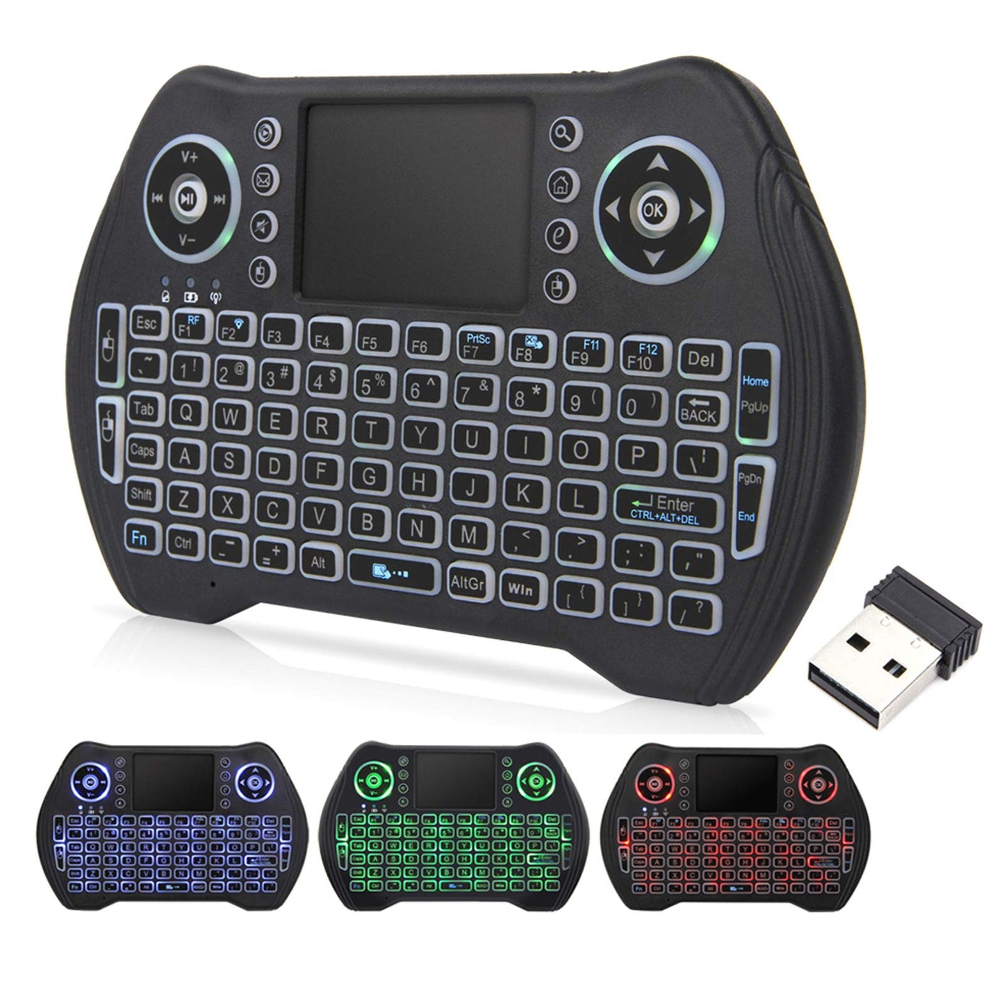 Upvivi Backlit Mini Keyboard,2.4GHz Wireless Mini Keyboard with Touchpad Mouse Handheld Remote Control for PC, Raspberry Pi 2, Pad, Smart TV, Android