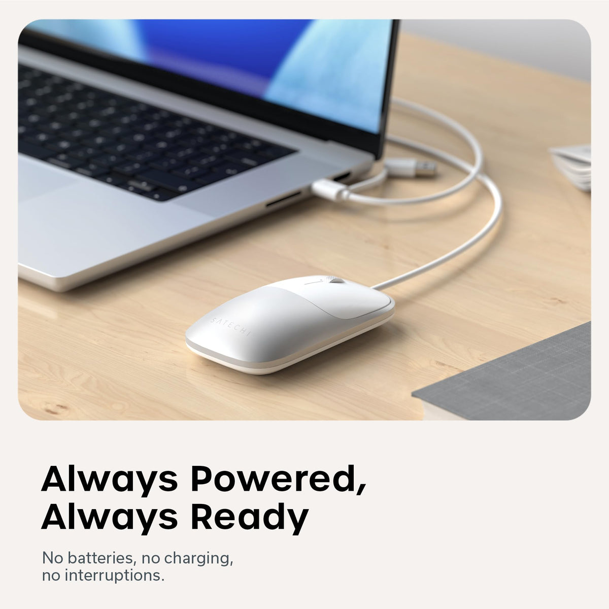 Satechi Slim LX Wired Mouse, Aluminum USB-C Design, Silver