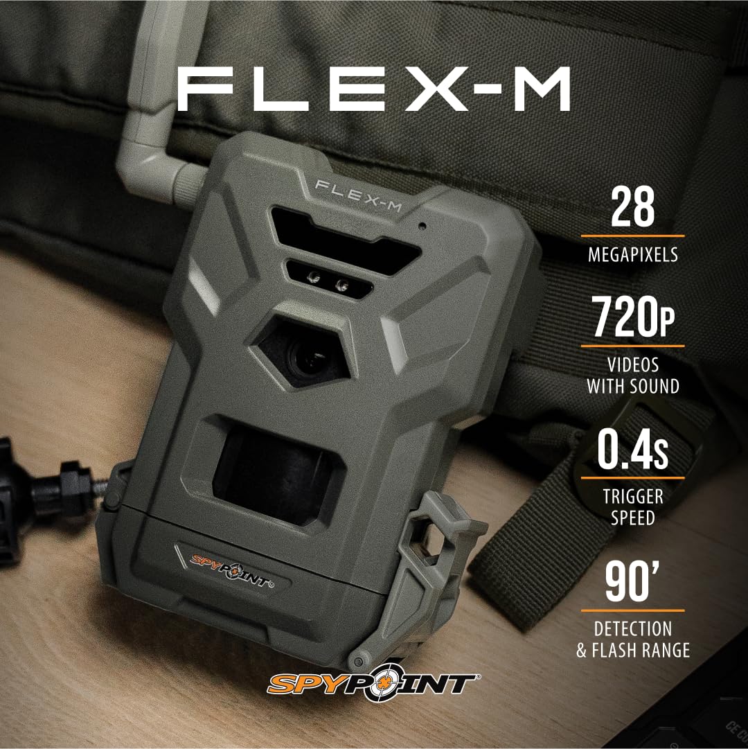 SPYPOINT Flex-M Solar Bundle - Cellular Trail Camera with Solar Panel, Best in Hunting Accessories, No WiFi Needed, GPS, Night Vision, Motion