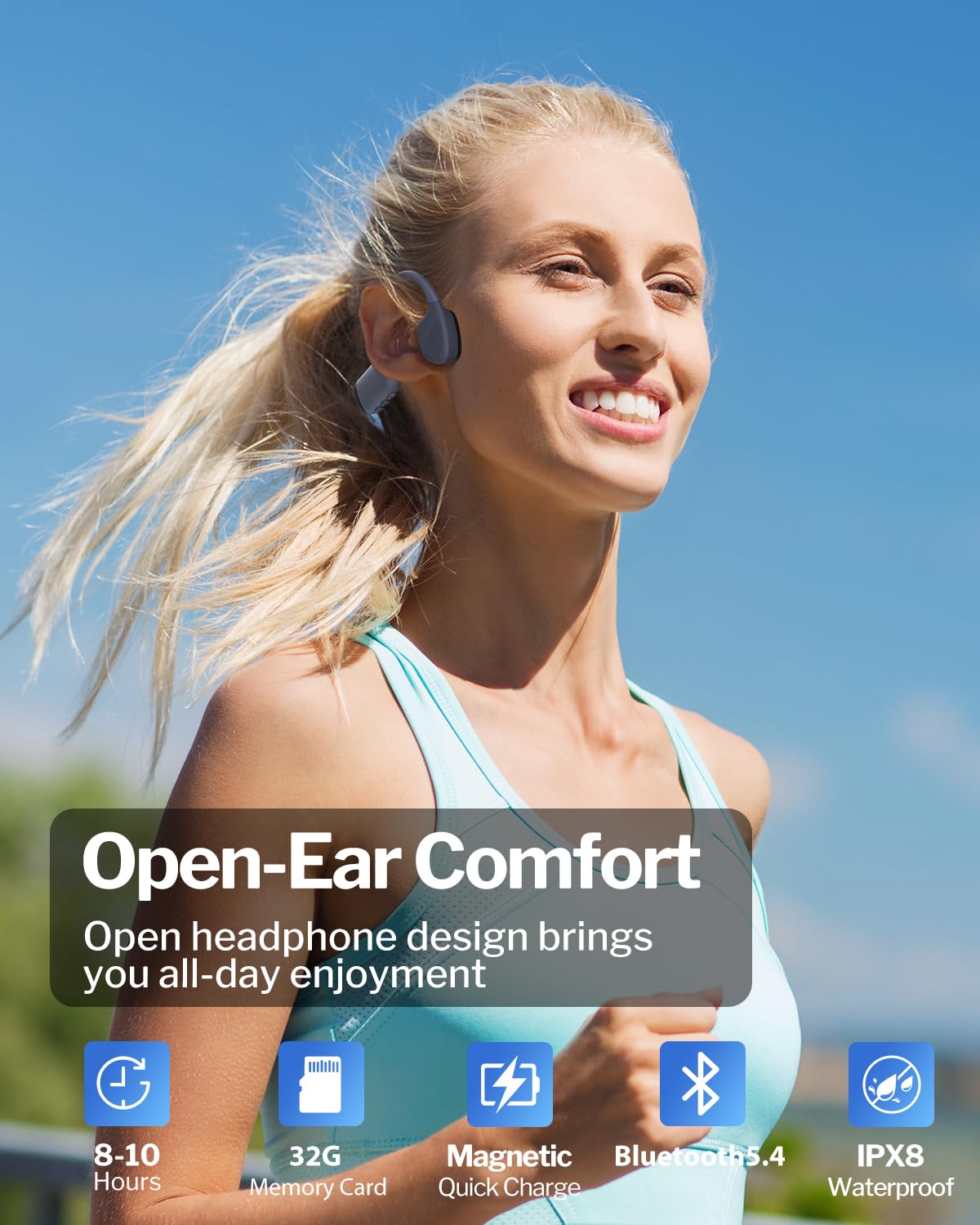 Tevese Bone Conduction Swimming Headphones Underwater, IPX8 Waterproof Bluetooth 5.4 Open Ear Headphones with 32G MP3 Memory for Swimming, Running…