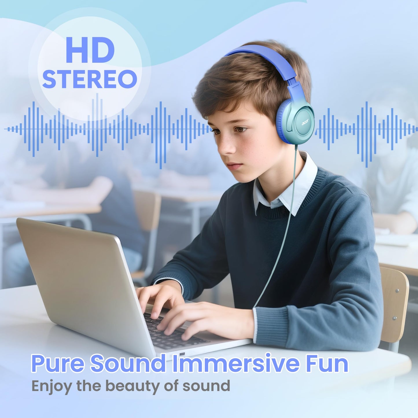 Acer Kids Headphones for School, 85-94dB Limiter, 3.5mm Jack, w/Mic HK03