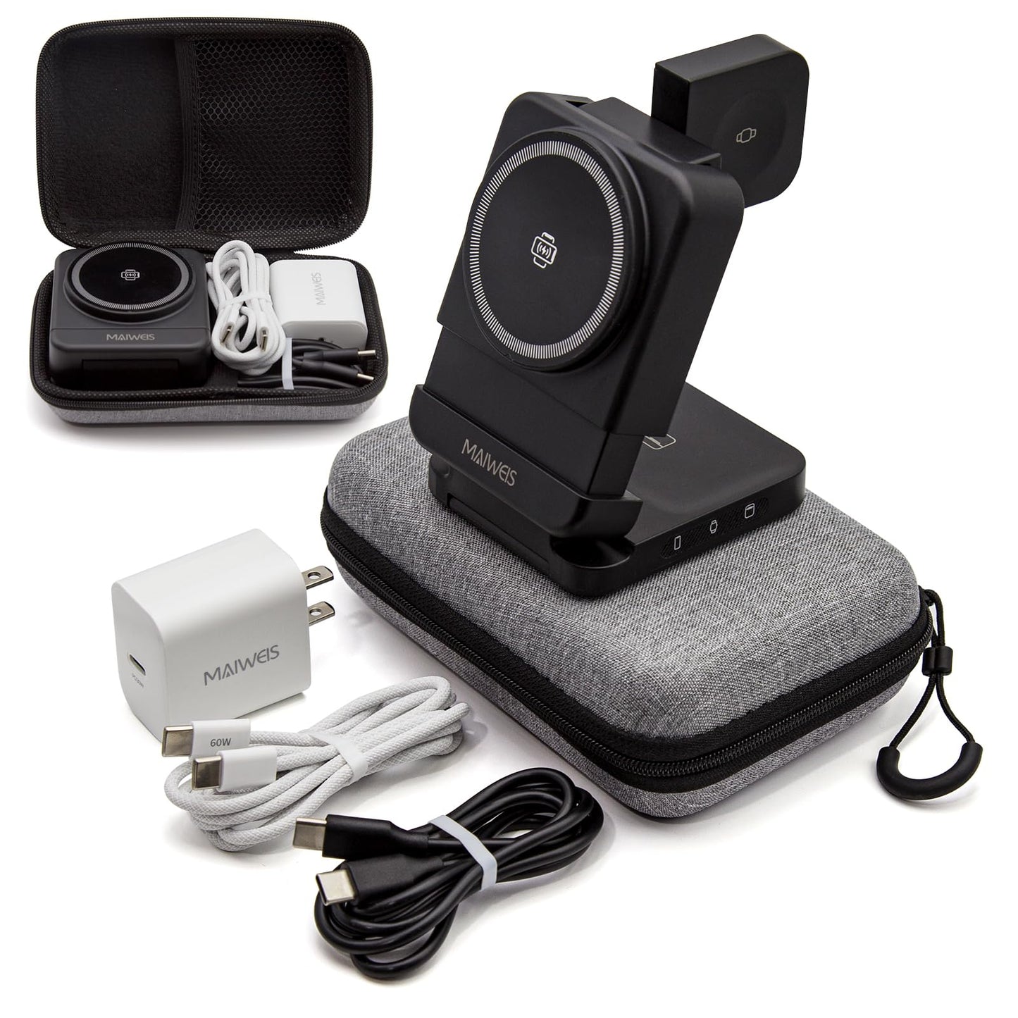 Foldable Wireless Charging Station, Black, with 30W Adapter