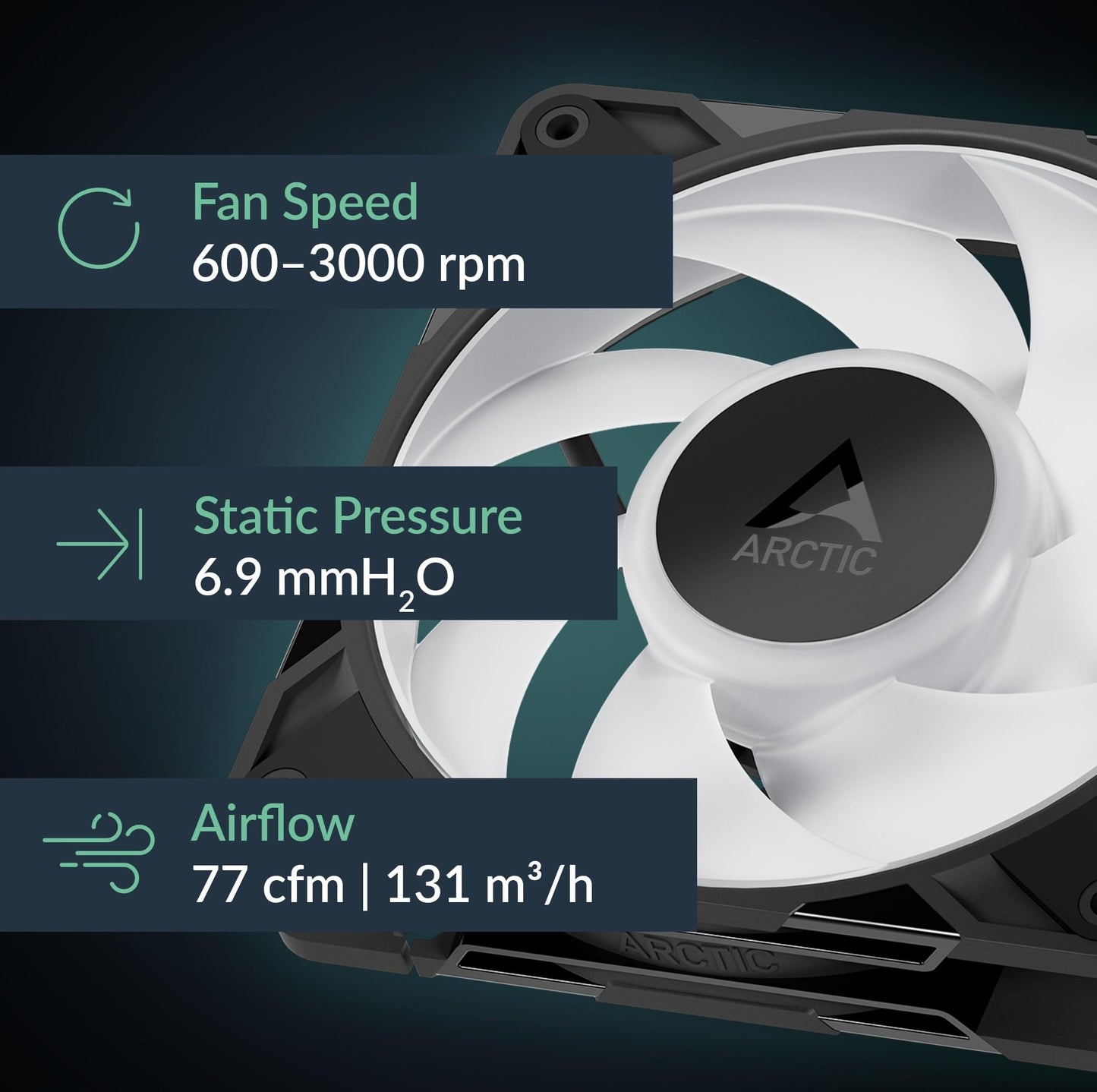 ARCTIC P12 Pro A-RGB - 3 Pack - Powerful Premium Fan, 120 mm PWM Fan with Y-Cable Splitter, 600-3000 RPM, 0 RPM <5% PWM, 5V Digital RGB, Fluid Dynamic