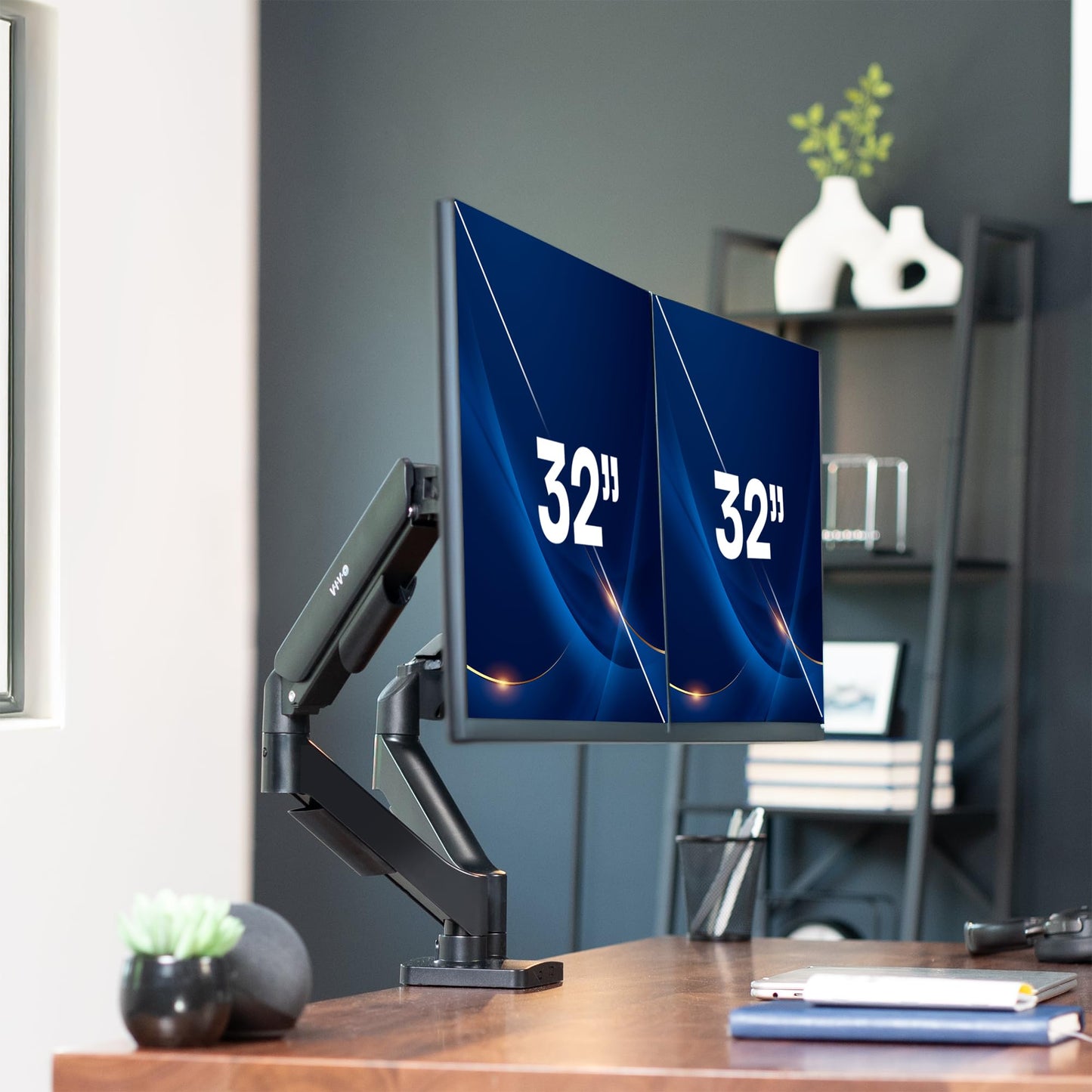 VIVO Dual Monitor Stand, Fully Adjustable Arms for 17 to 32 inch Screens, Mechanical Articulating Desk Mount, Gaming and Office Setups, VESA 75x75