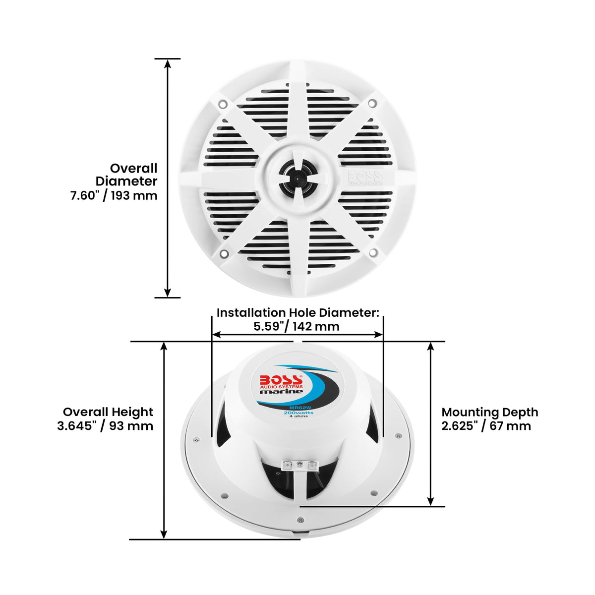 BOSS Audio Systems MR62W 6.5 Inch 2 Way Full Range 200 W Boat Speaker Pair