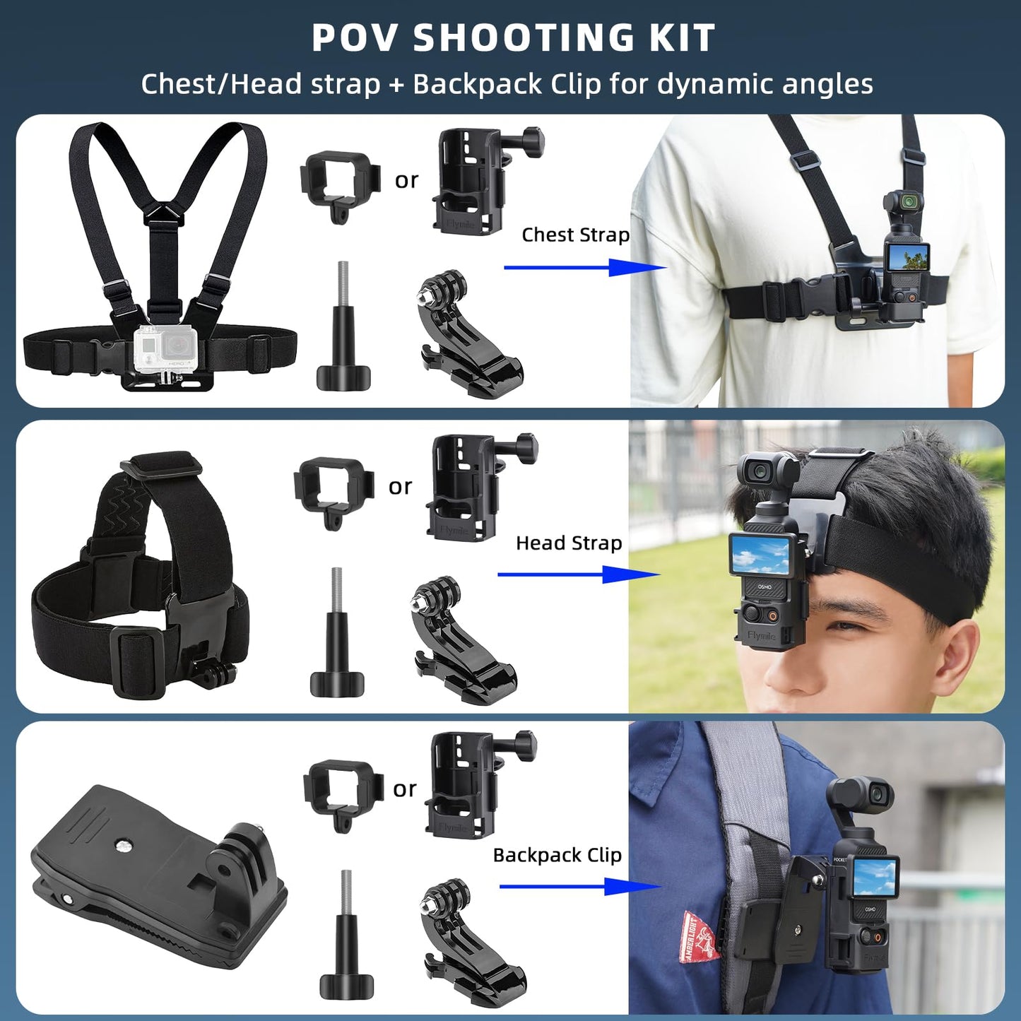 BRDRC 22 in 1 Pocket 3 Accessories Kit, Including Hard Case, Suction Car Mount, Tripod, Magnetic, Desktop Base, Selfie Stick, Chest Head Strap, Pocket