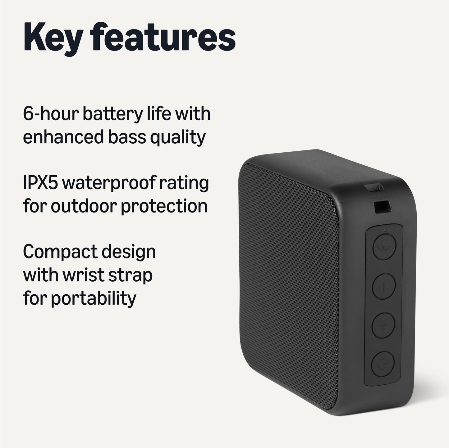 Amazon Basics Bluetooth Speaker Wireless, IPX5 Waterproof, 6 Hour Playtime, Compact Size for Home, Outdoor, Black