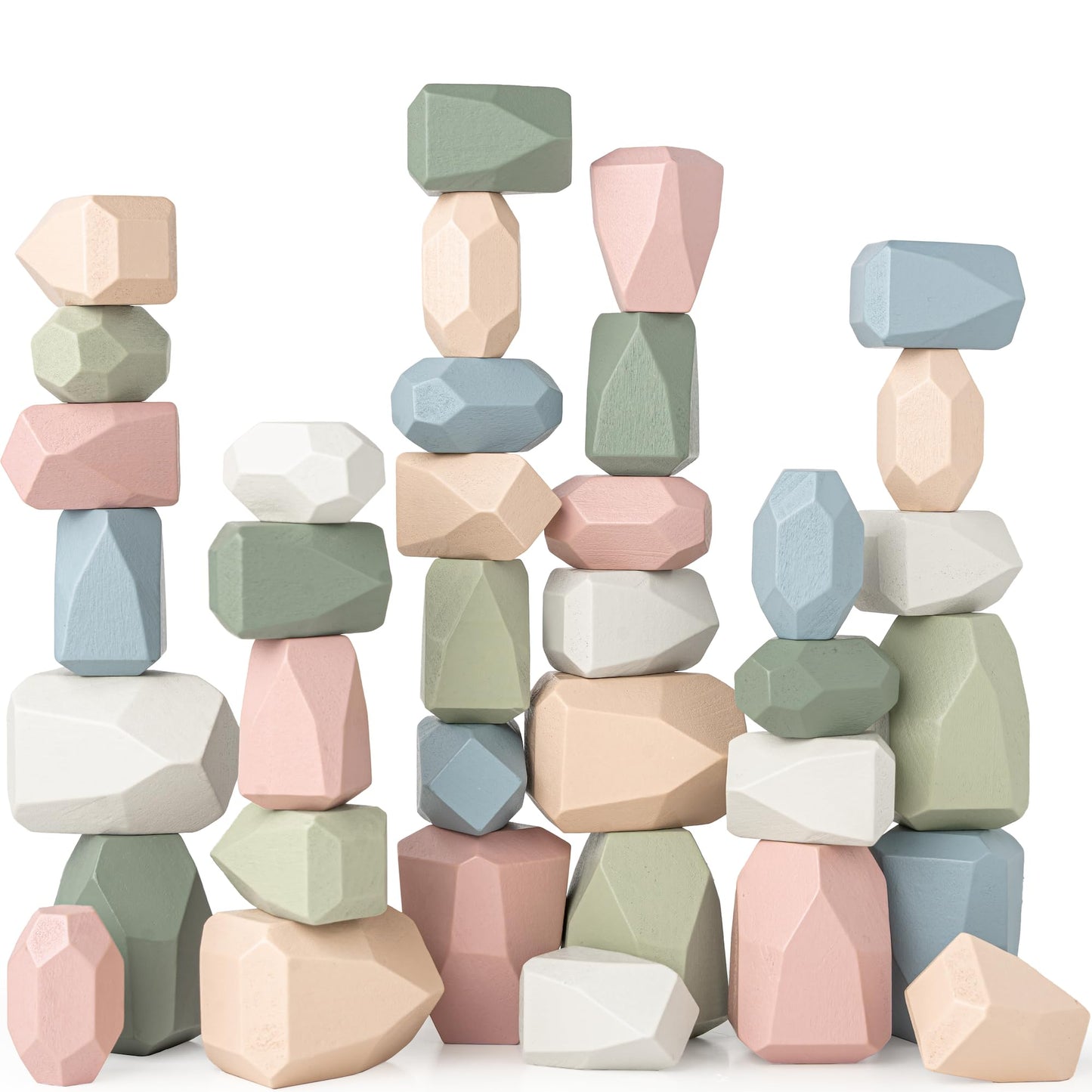 Comfy Cubs 36pcs Wooden Stacking Rocks – Educational Sensory Blocks for Toddlers 36m+, Balance & Fine Motor Skill Development Toy