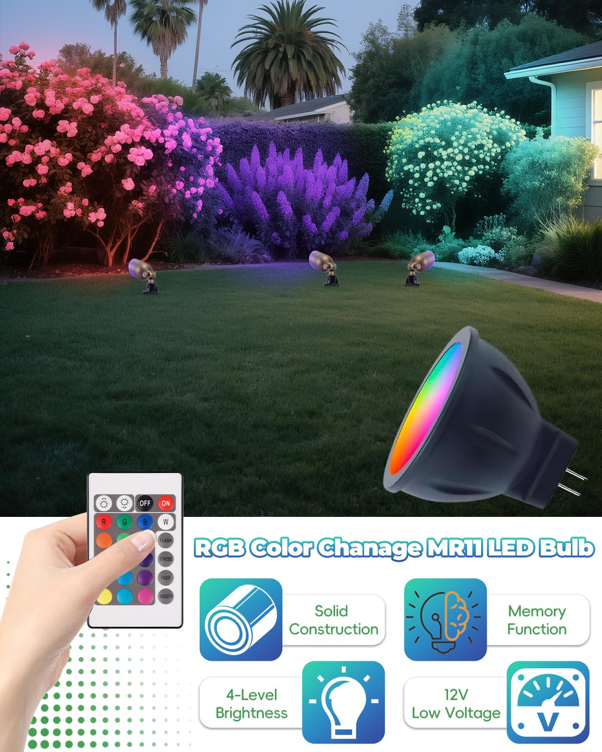 Makergroup MR11 LED Bulb 12V, RGB Color Changing GU4 LED Bulb 3-Pack