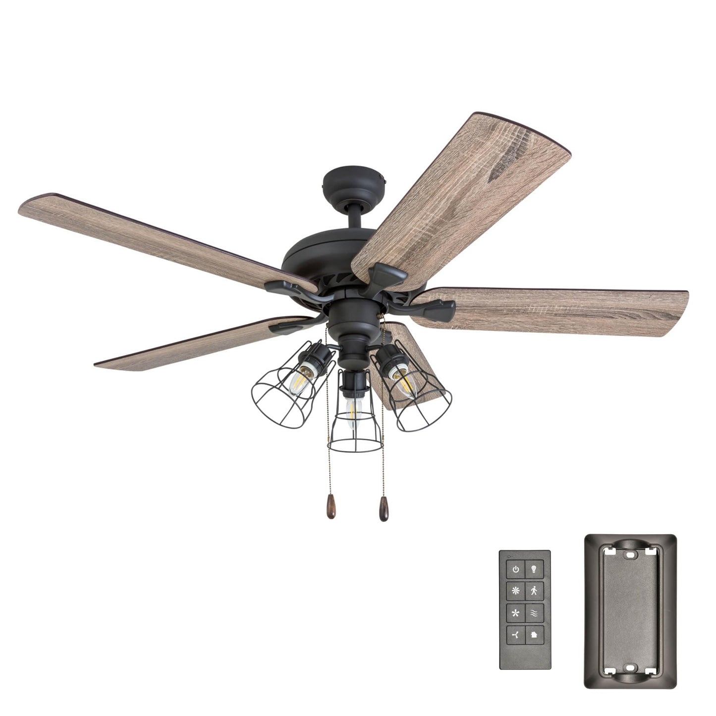 Prominence Home Lincoln Woods 52 Inch Ceiling Fan with LED Light, Pull Chain & Remote, 5 Blades with Reversible Motor and Tri-Mount Options, Bronze