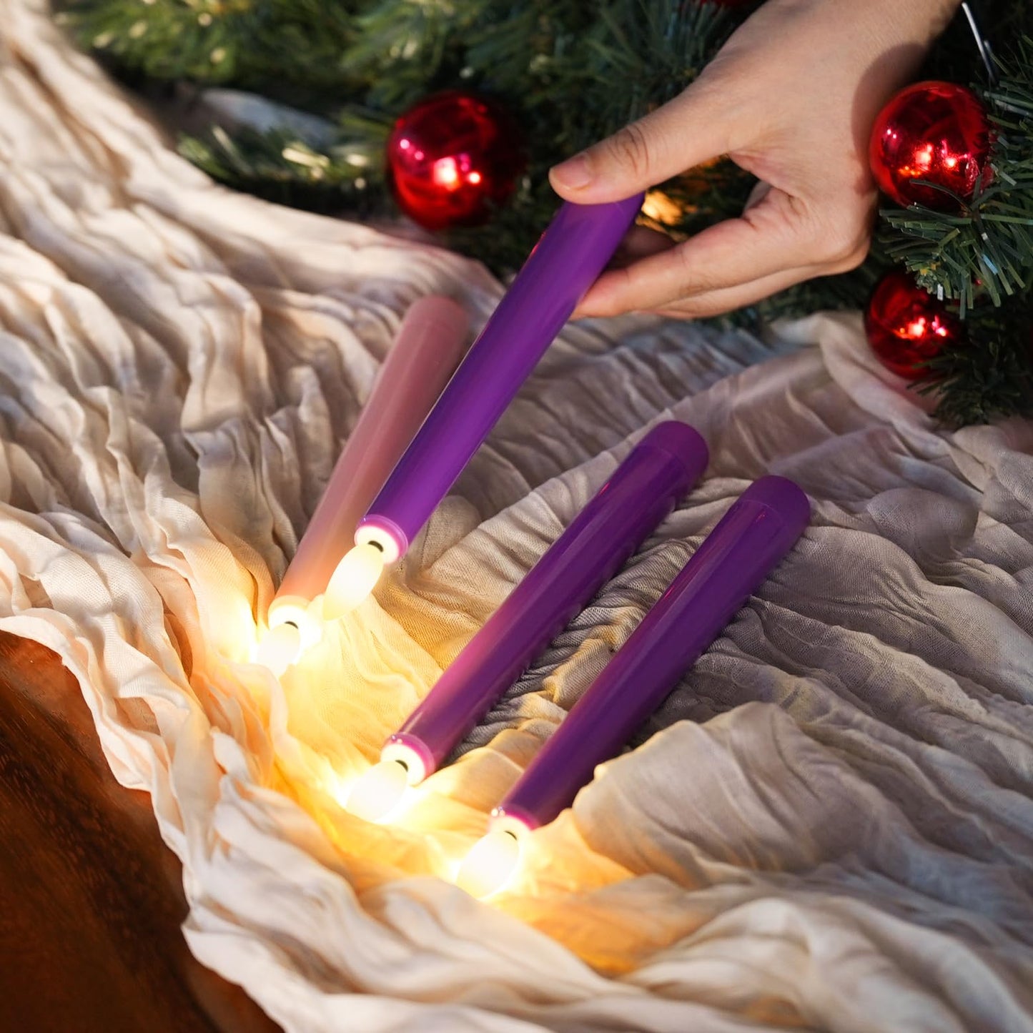 FREEPOWER Flameless Advent Candles - Set of 4 Battery Operated LED Advent Candle with Remote Control & Timer- 8-inch Tall Flicker Flame Battery