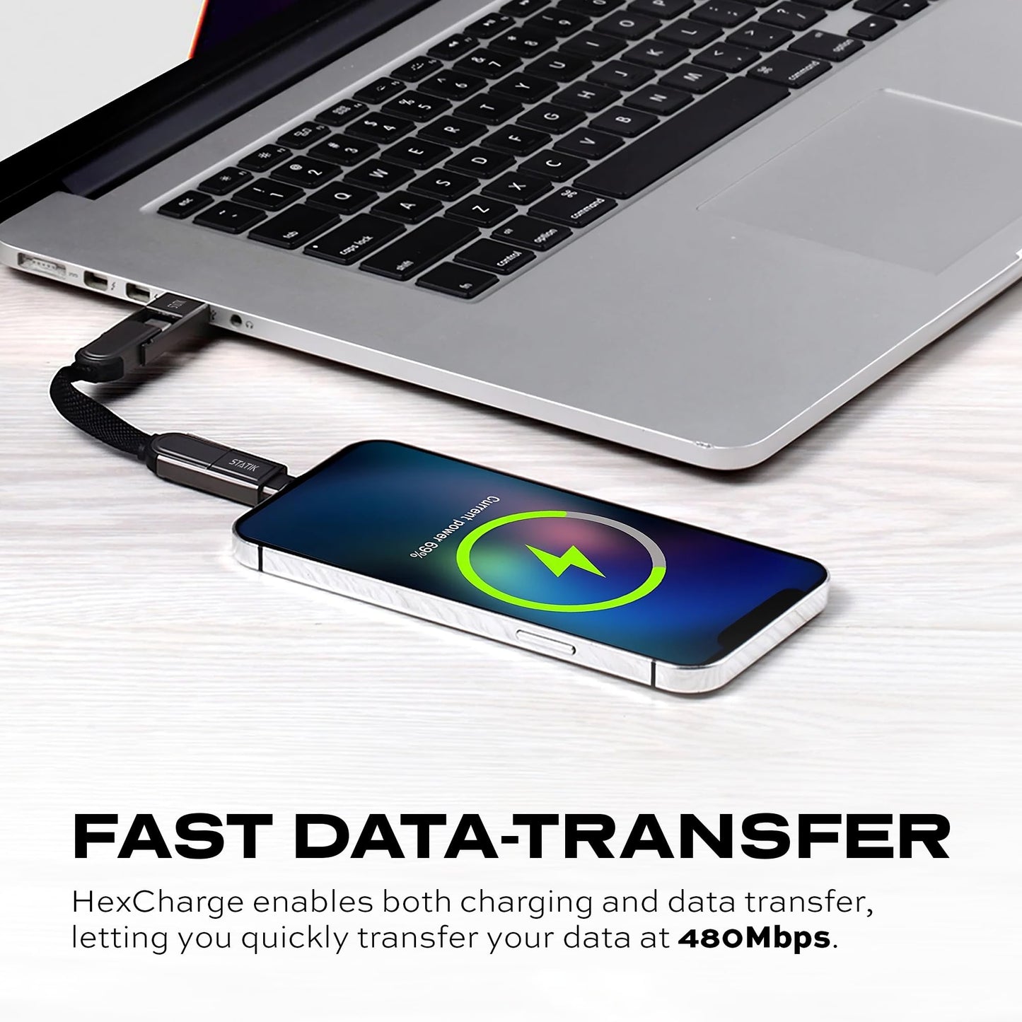 Statik HexCharge Keychain Charger Cable - Portable 4 in 1 Charging Cable Key Ring, 60W Fast Charging, Universal Multi Charging, Compatible