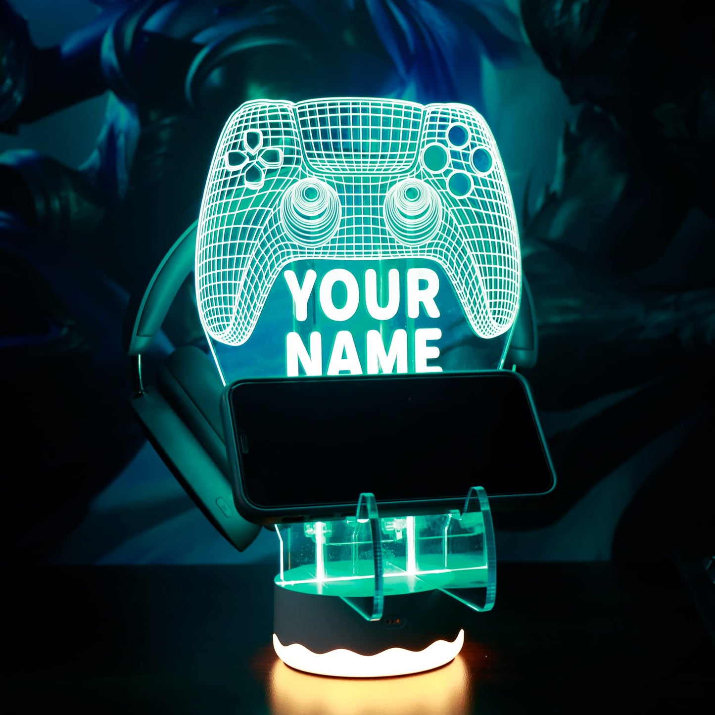 YuanDian Light up Headphone Controller Holder, 16 Colors 3D LED Lights Gamepad Stand, Game Controller Hanger for All Universal Gaming PC Accessories