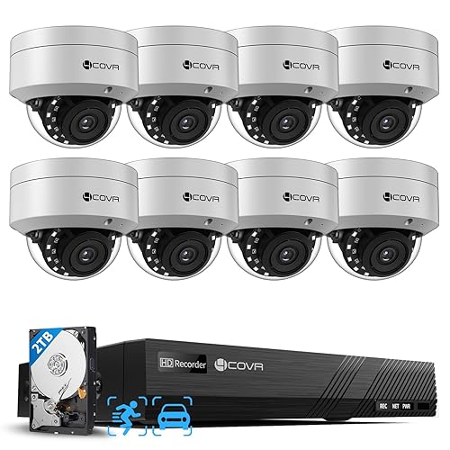 4COVR PoE Security Camera System, 8X 5MP IK10 Vandal-Proof IP67 Dome IP Camera with Audio, 8CH 4K NVR 2TB HDD, AI Human Vehicle Detection & Night
