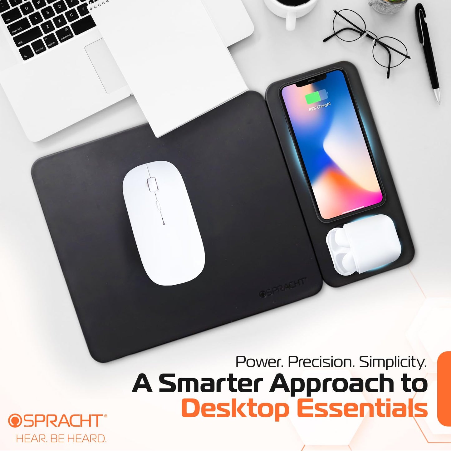 Spracht MagPad Magnetic Wireless Charging Mouse Pad, 15W Fast Charging, for Smartphones and Wireless Earbuds (Black)