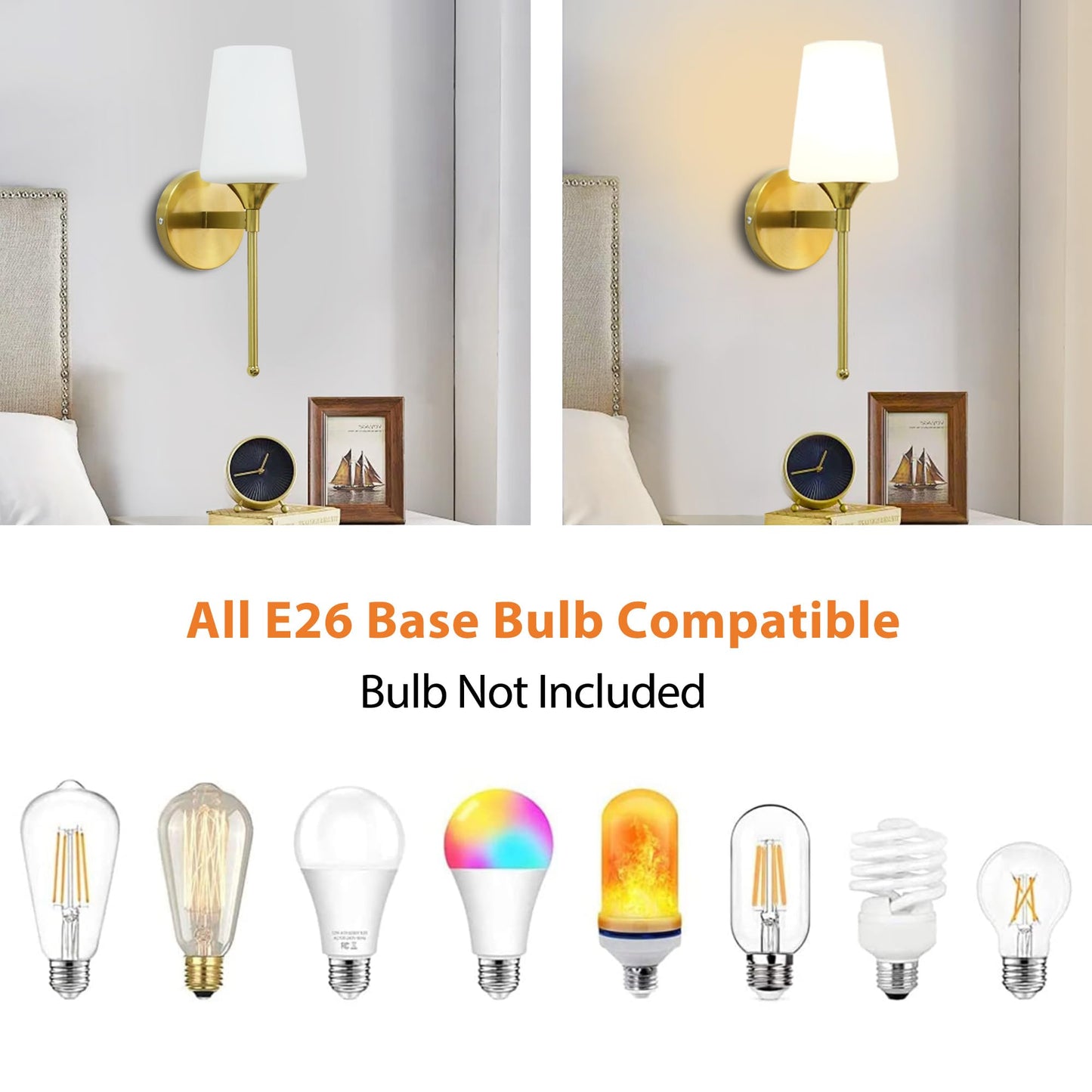 YHTlaeh New Bathroom Vanity Light Fixtures 3 Lights Brushed Brass Glass Shade Modern Wall Bar Sconce Over Mirror (Brushed Brass, 1T)