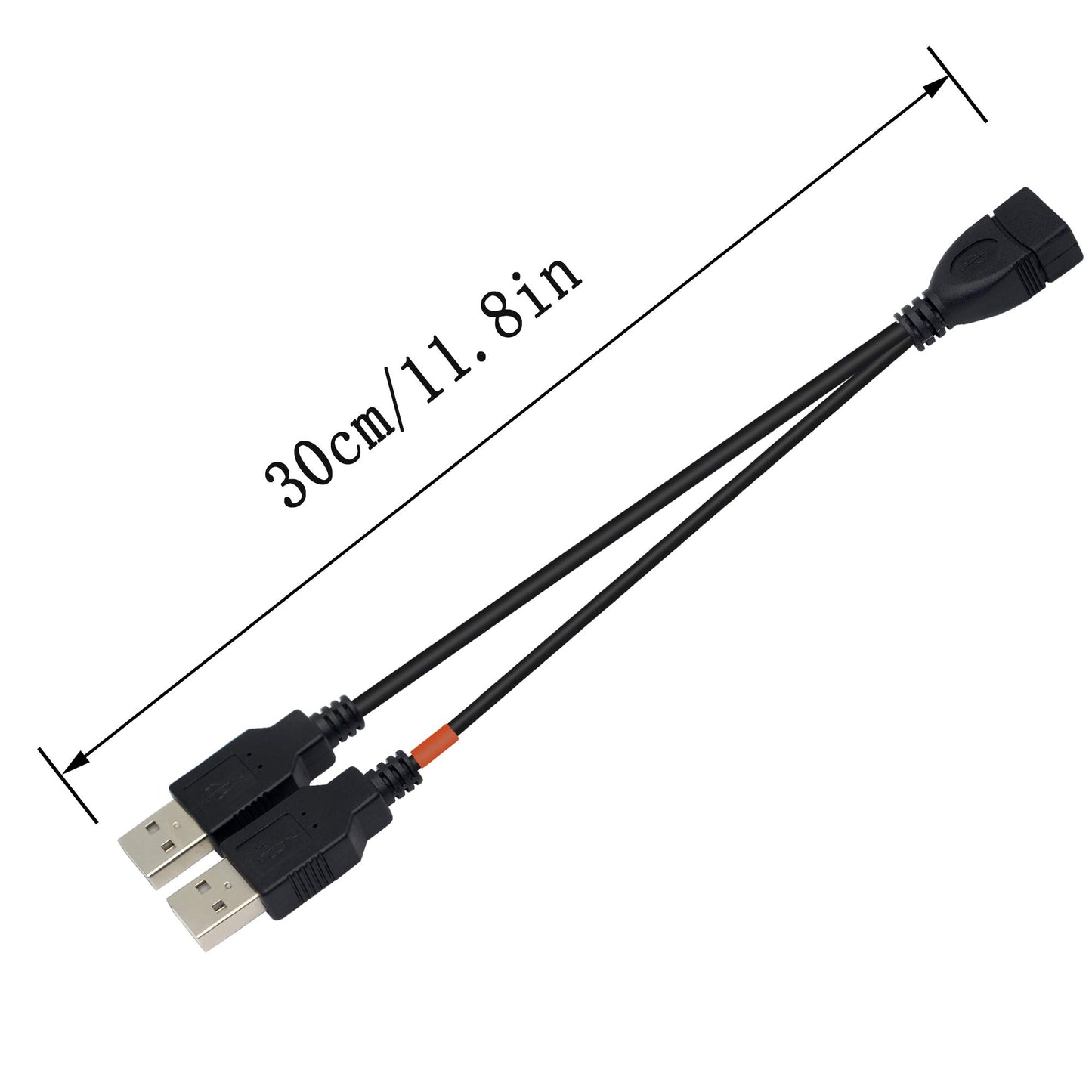 YOUCHENG 30cm USB 2.0A Female to Dual A Male Y Hub Adapter Cable for Computers and Mobile Phones - Data Transmission on One Port (2-Pack)