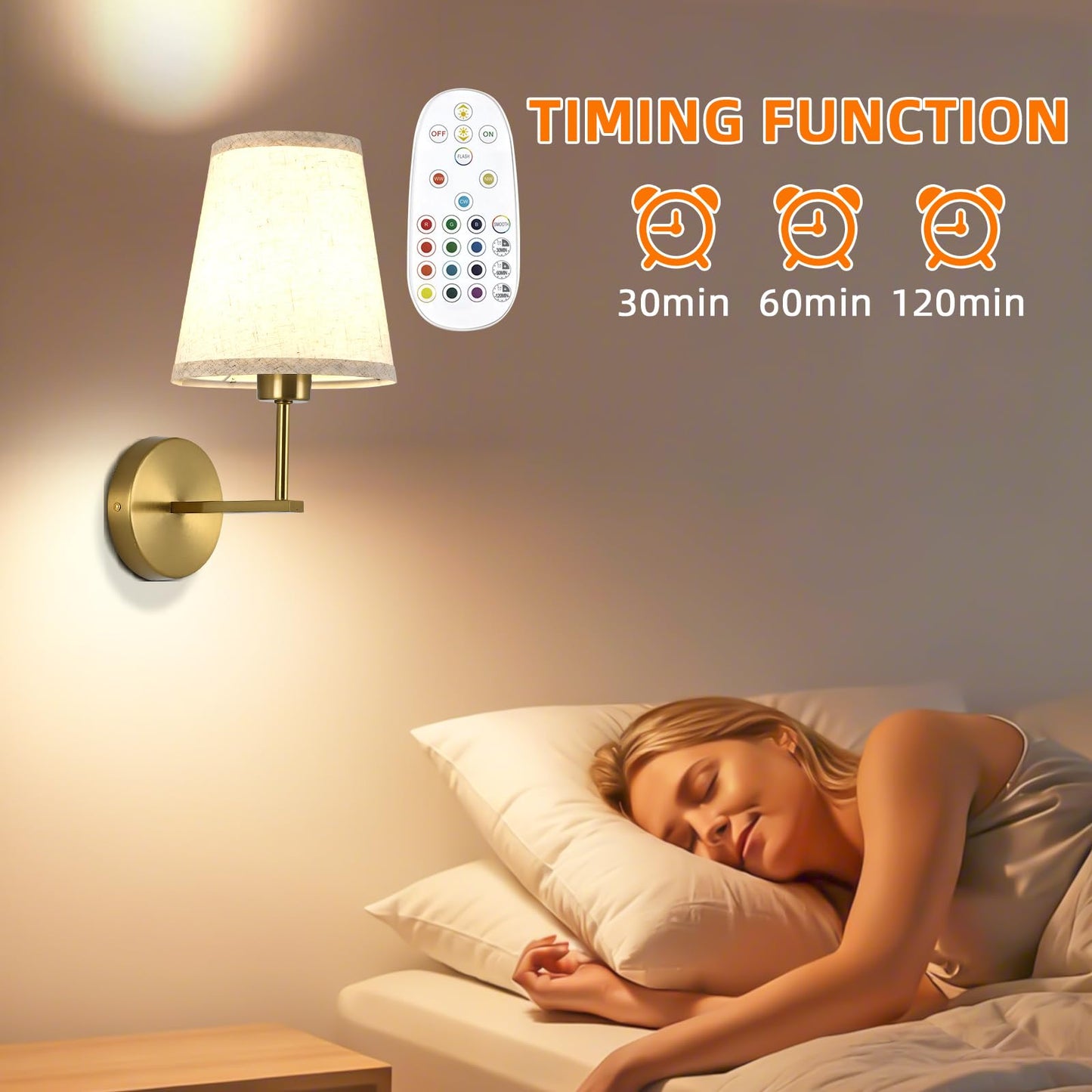 Battery Operated Wall Sconces Set of Two, Dimmable Rechargeable Battery Wall Light with RGB Bulb, Rechargeable Wall Mounted Sconce Lamp with Remote