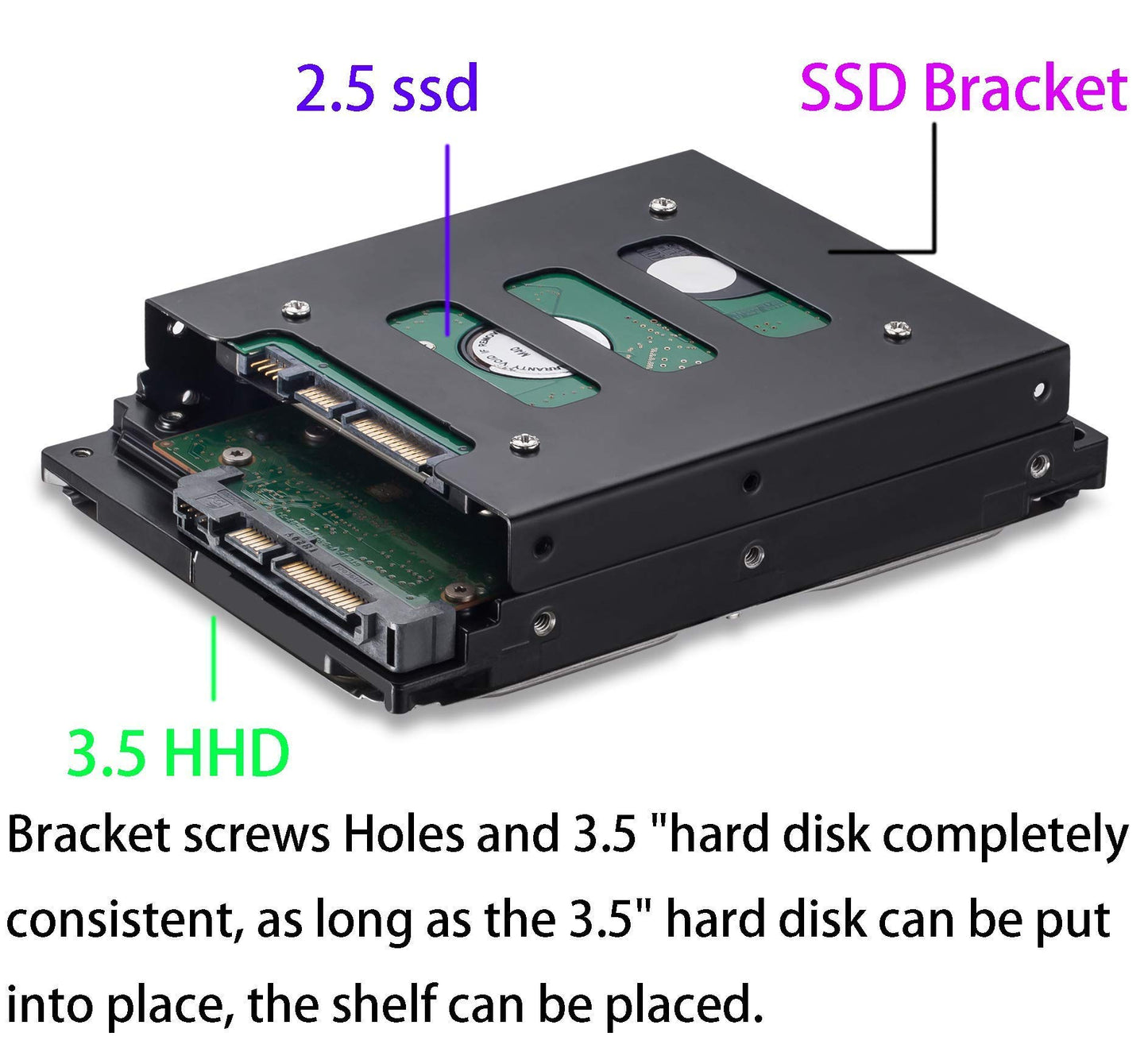 Ruaeoda SSD Mounting Bracket 2.5 to 3.5 Adapter 2 Pack,SSD Bracket SSD Tray Adapter 2.5" to 3.5" HDD SSD Hard Disk Drive Bays Holder Metal Mounting