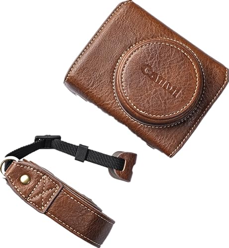 BolinUS Premium PU Leather FullBody Camera Case Bag Cover for Canon PowerShot G7 X Mark II/Mark III G7X2 G7X3 With Neck Strap (Brown)