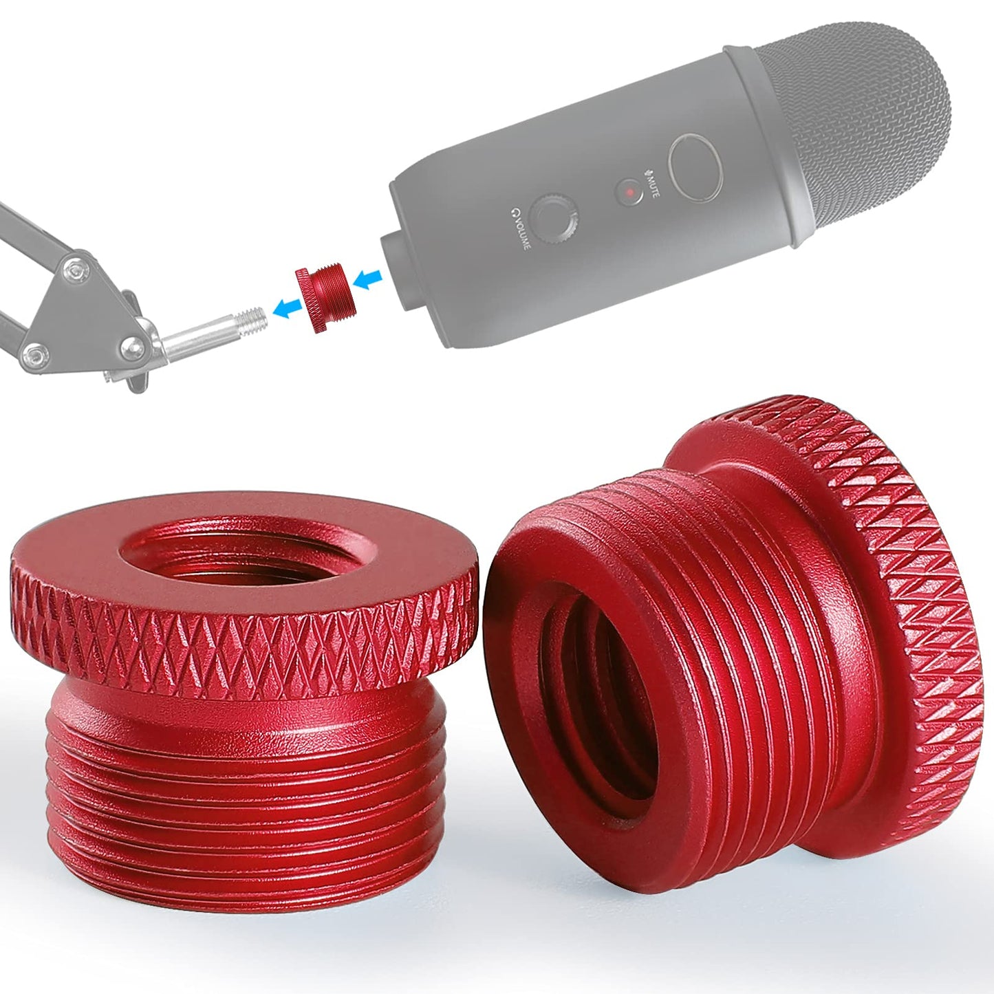2 Pack Screw Thread Adapter, 5/8" Male to 3/8" Female Mic Screw for Blue Yeti/Blue Snowball/Blue Yeti X Microphone Stand Mount by Frgyee (Red)