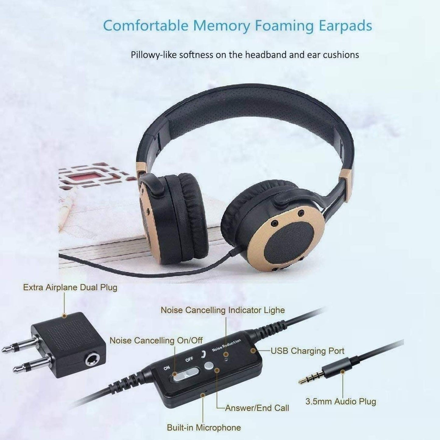 MONODEAL Active Noise Cancelling Headphones with Microphone and Airplane Adapter, Folding and Lightweight Travel Headsets, Hi-Fi Deep Bass Wired…