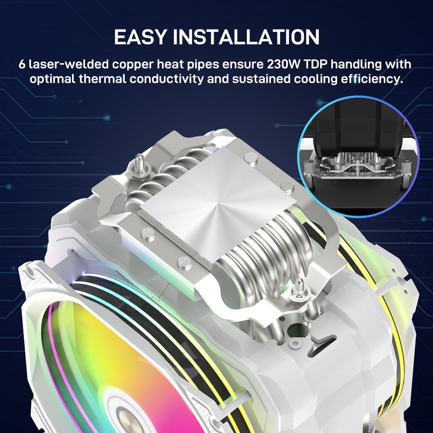 ALSEYE M120D Plus CPU Cooler with Temperature Display, Dual ARGB & PWM Fans, 6 Copper Heat Pipes - Compatible with Intel