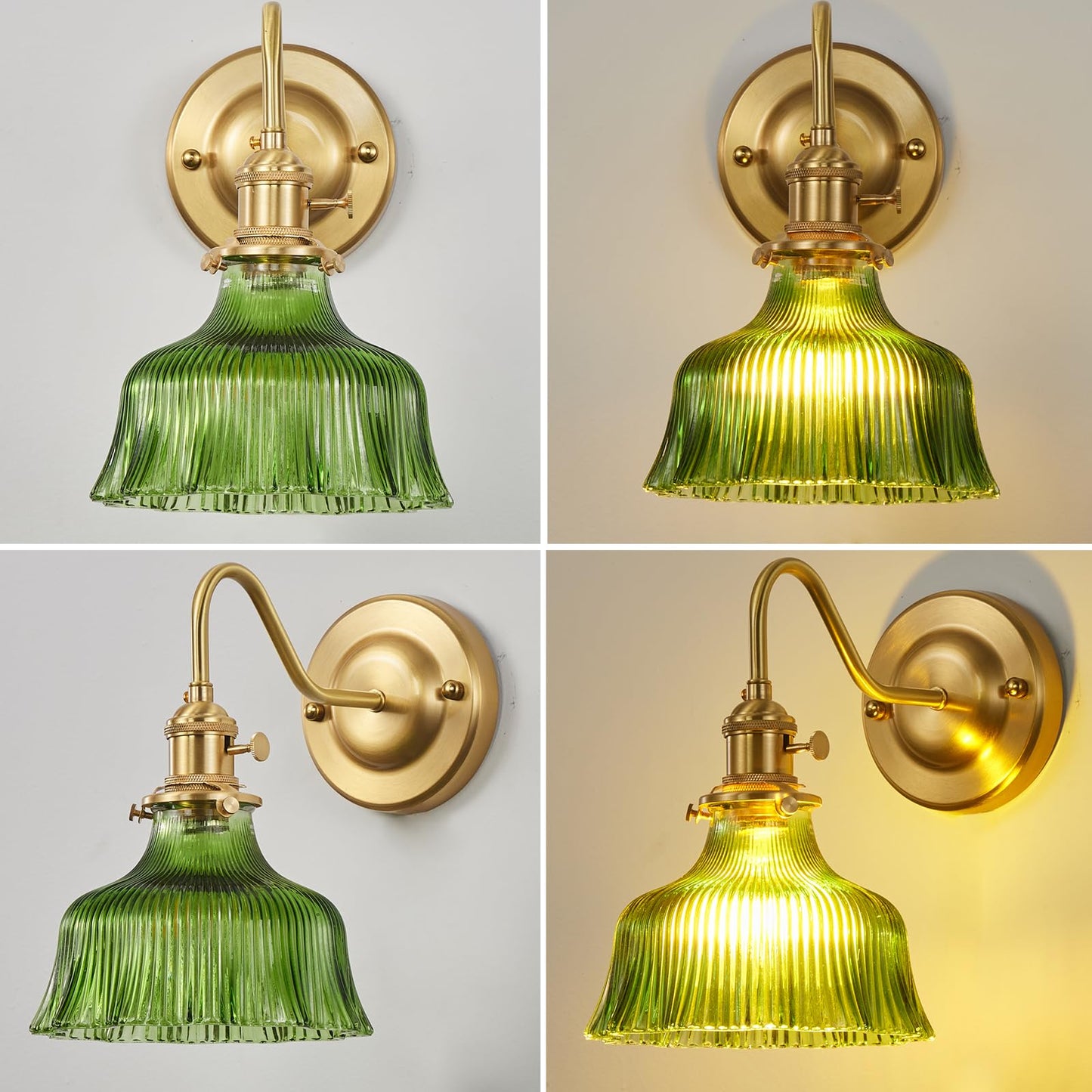 YJQHXY Retro Industrial Style Wall Sconce - Iron Base with Brass Socket, Wall Lights Fixtures with Green Glass Shade, Compatible with E26/E27 Bulbs