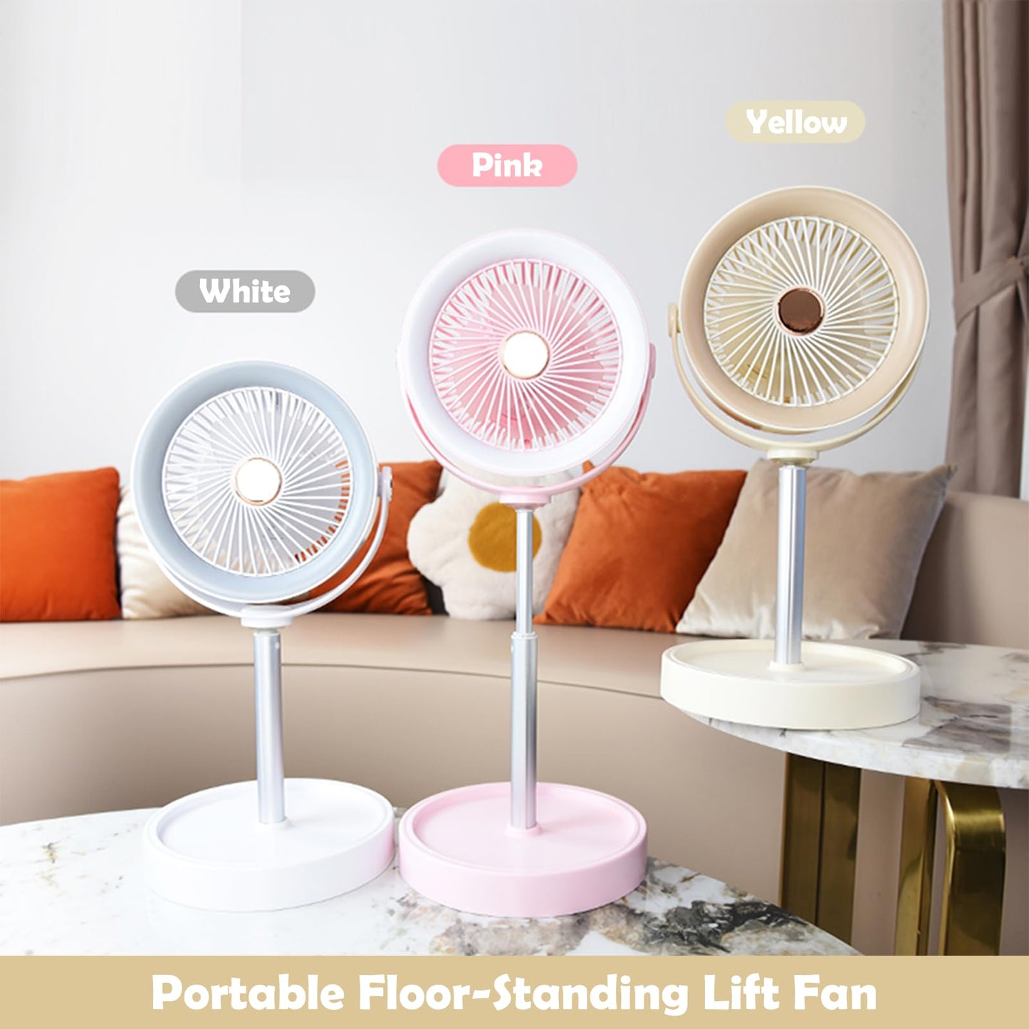 Portable Rechargeable Standing Fan 7.1" , USB Desk Fan & Portable Pedestal Fan For Travel, Small Floor Stand Up Fan For Sleeping, Height Adjustable, 3