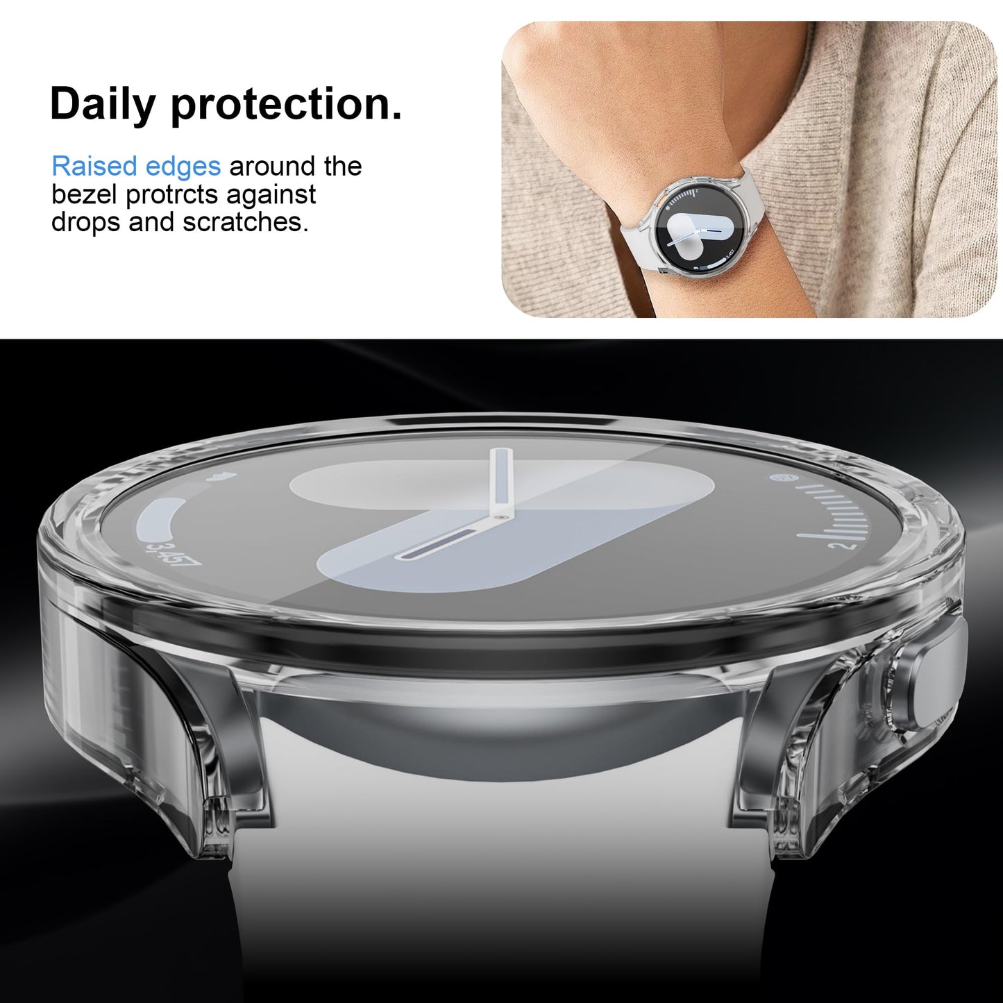 2 Pack Case With Tempered Glass for Samsung Galaxy Watch 7 Screen Protector 44mm Men Women,Hard PC Overall Protection Anti-Slip Scratch-Resistant