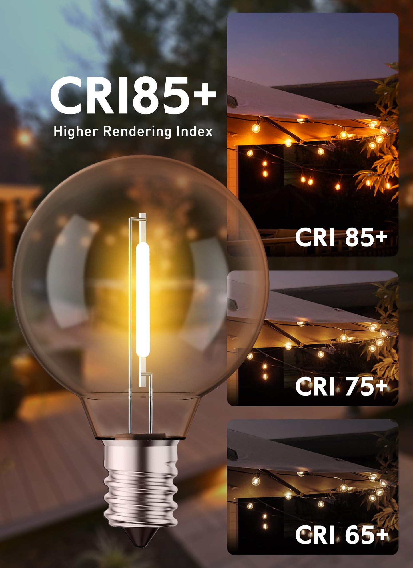 G40 Led Replacement Light Bulbs 1W Shatterproof Globe Bulb fits E12 Candelabra Screw Base, 1.5 Inch Dimmable Light Bulbs for Indoor Outdoor String