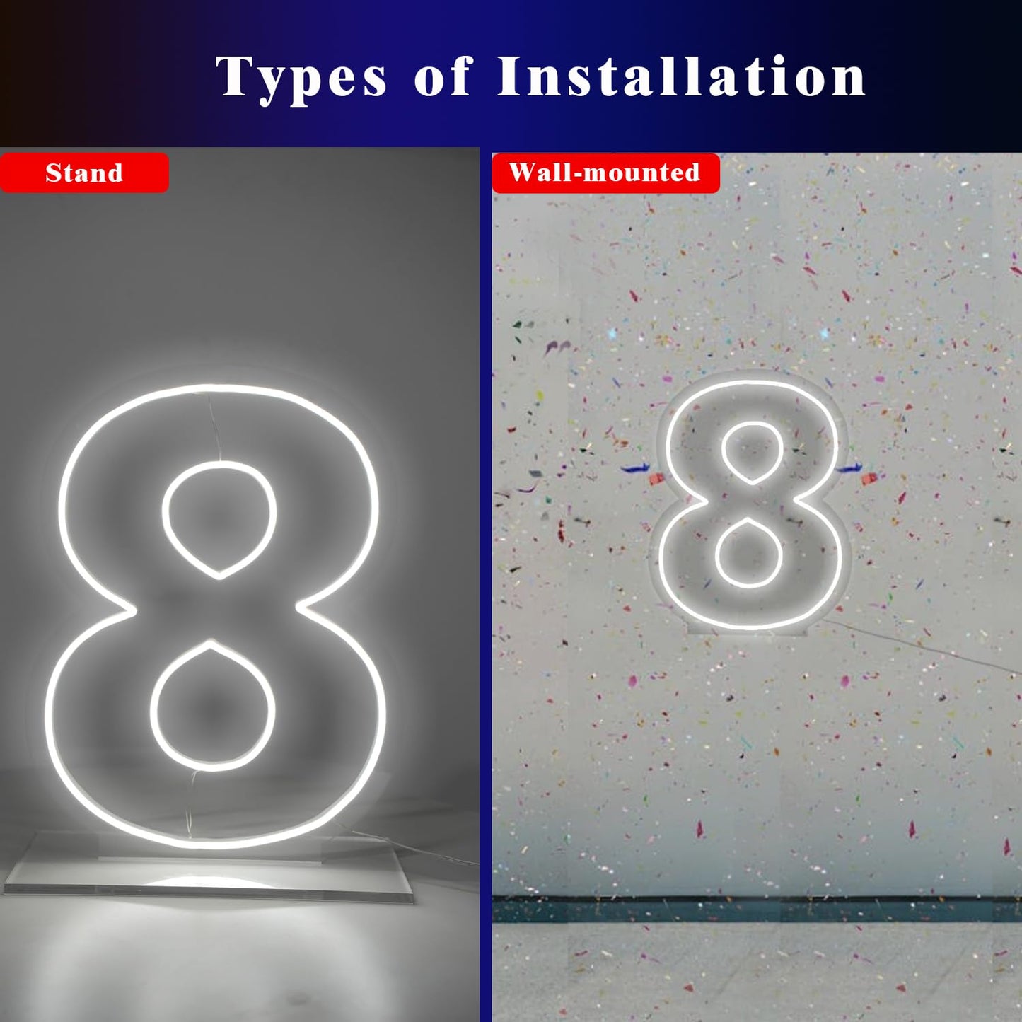 LIYUNEON Number 8 Neon Sign for Birthday, 1.38ft Cool White USB Battery Powered Led Neon Sign for Party Wedding Anniversary Decor Light Sign (Number