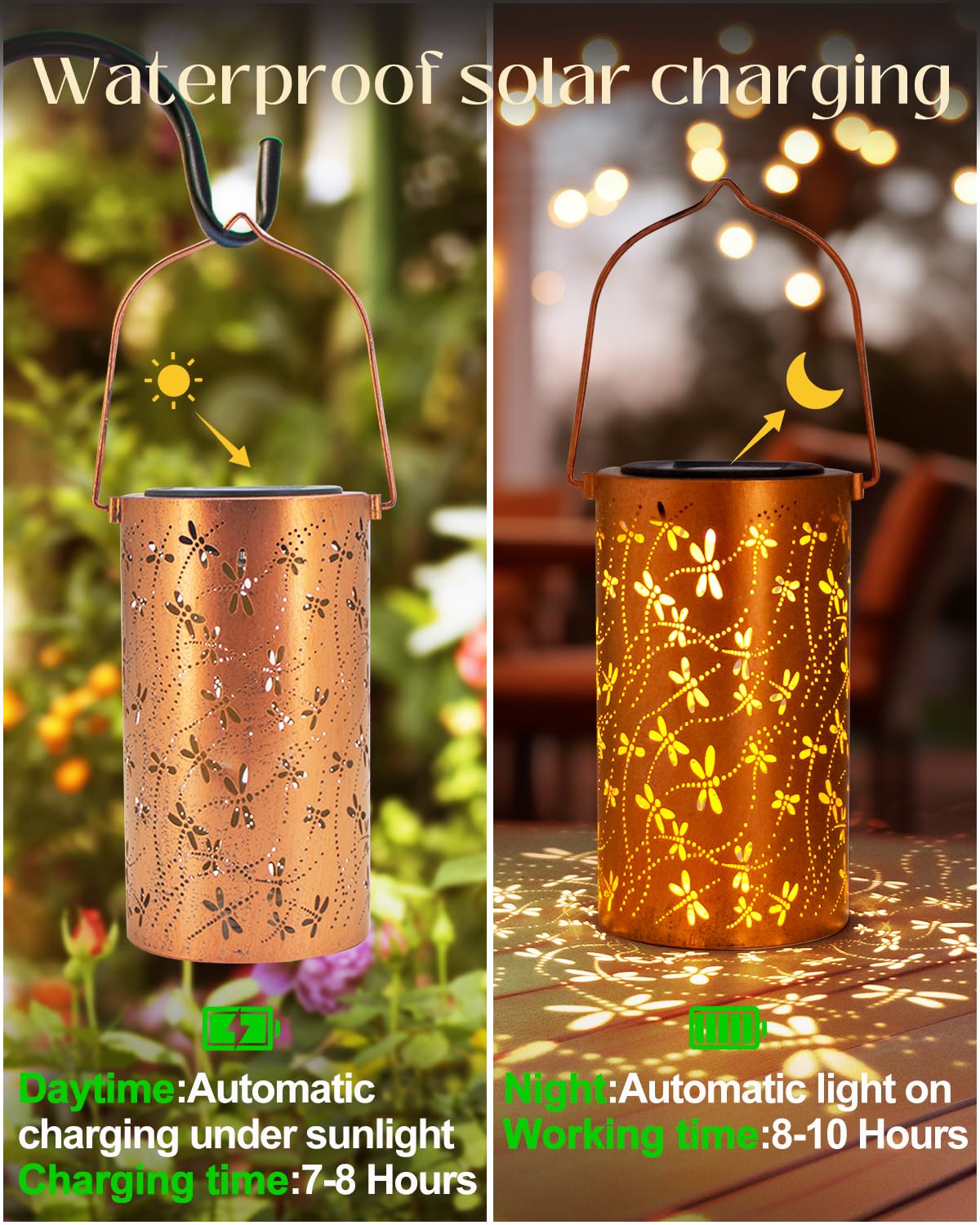 DIBIEECN Birthday Gifts for Women Mom Grandma Wife, Solar Lanterns Outdoor Waterproof, Metal Hanging Lights Garden Decor, LED Decorative Lantern