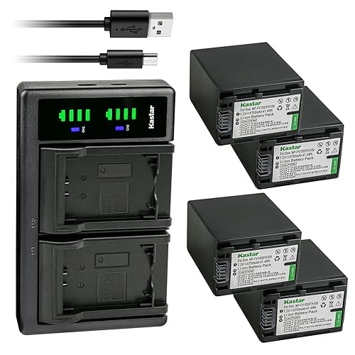 Kastar 4-Pack Battery NP-FV100 and LTD2 USB Charger Compatible with Sony NEX-VG20 NEX-VG30 NEX-VG900 HXR-MC50 HXR-MC88 HXR-NX30 HXR-NX70 HXR-NX80