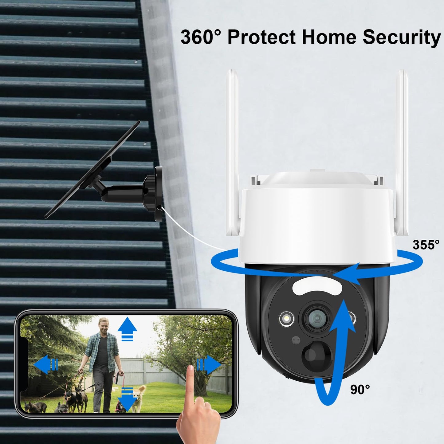 BlessFly 2K Solar Security Cameras Wireless Outdoor, Pan Tilt 360° WiFi Camera for Home Security, 8000mAh Battery Powered with Color Night Vision, 3W